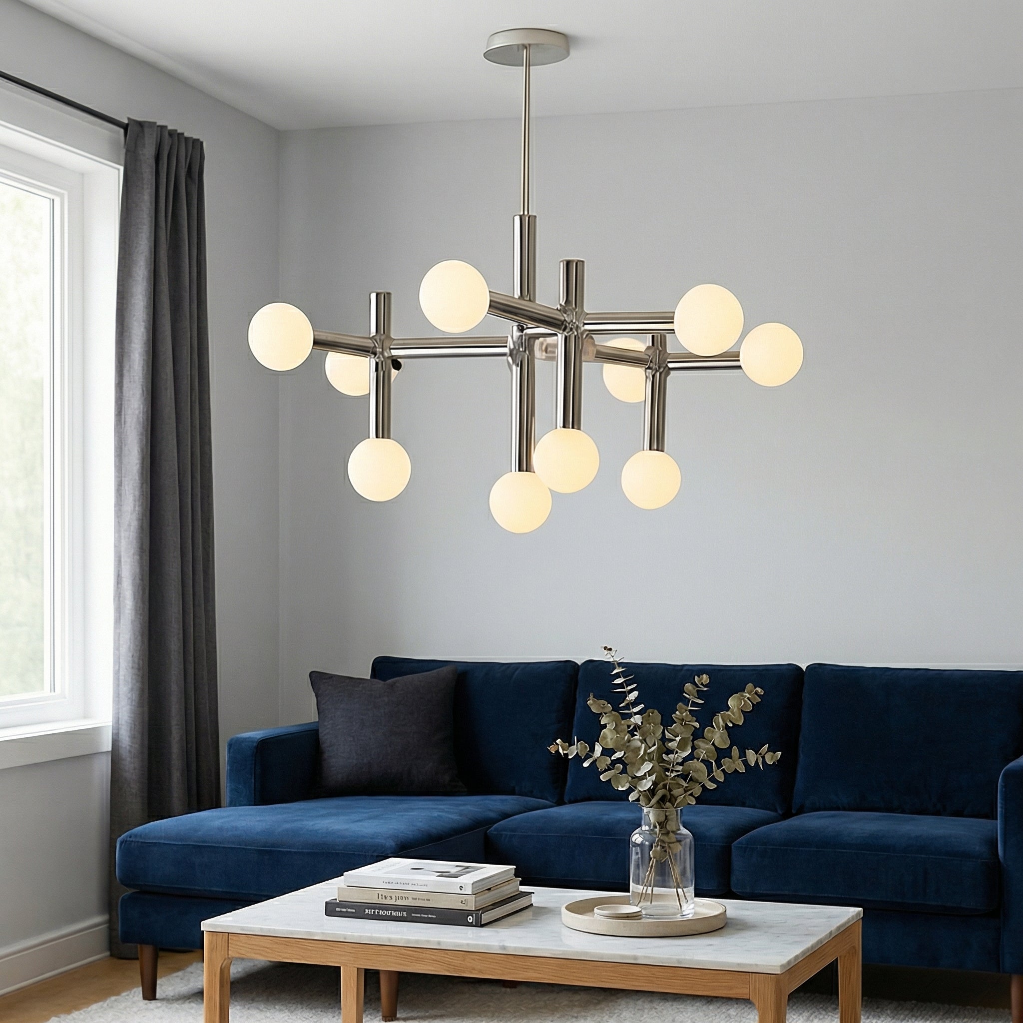 Contemporary Metal Chandelier Light with Adjustable Height & LED Bulbs | Geometric Design for Modern Dining Rooms