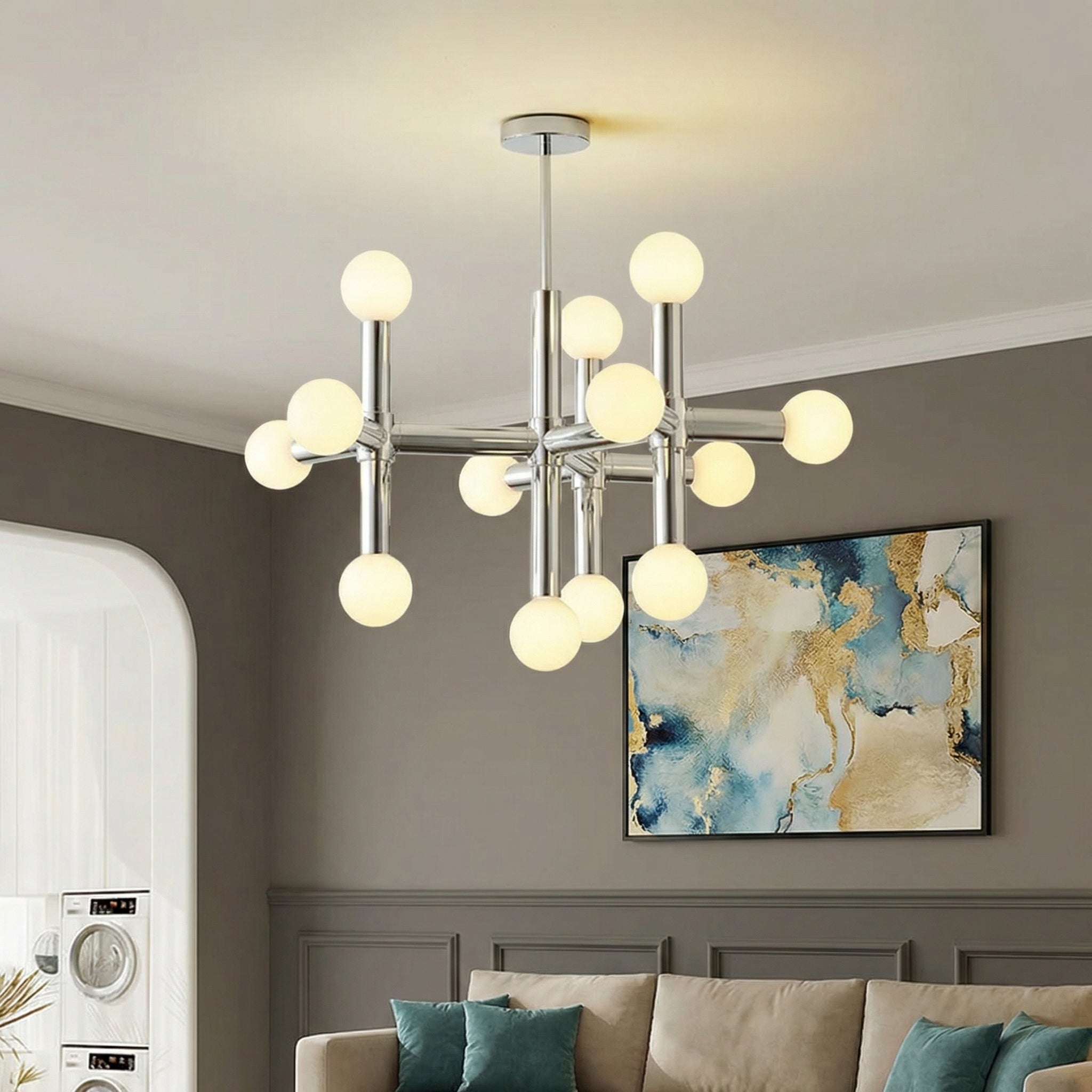 Contemporary Metal Chandelier Light with Adjustable Height & LED Bulbs | Geometric Design for Modern Dining Rooms