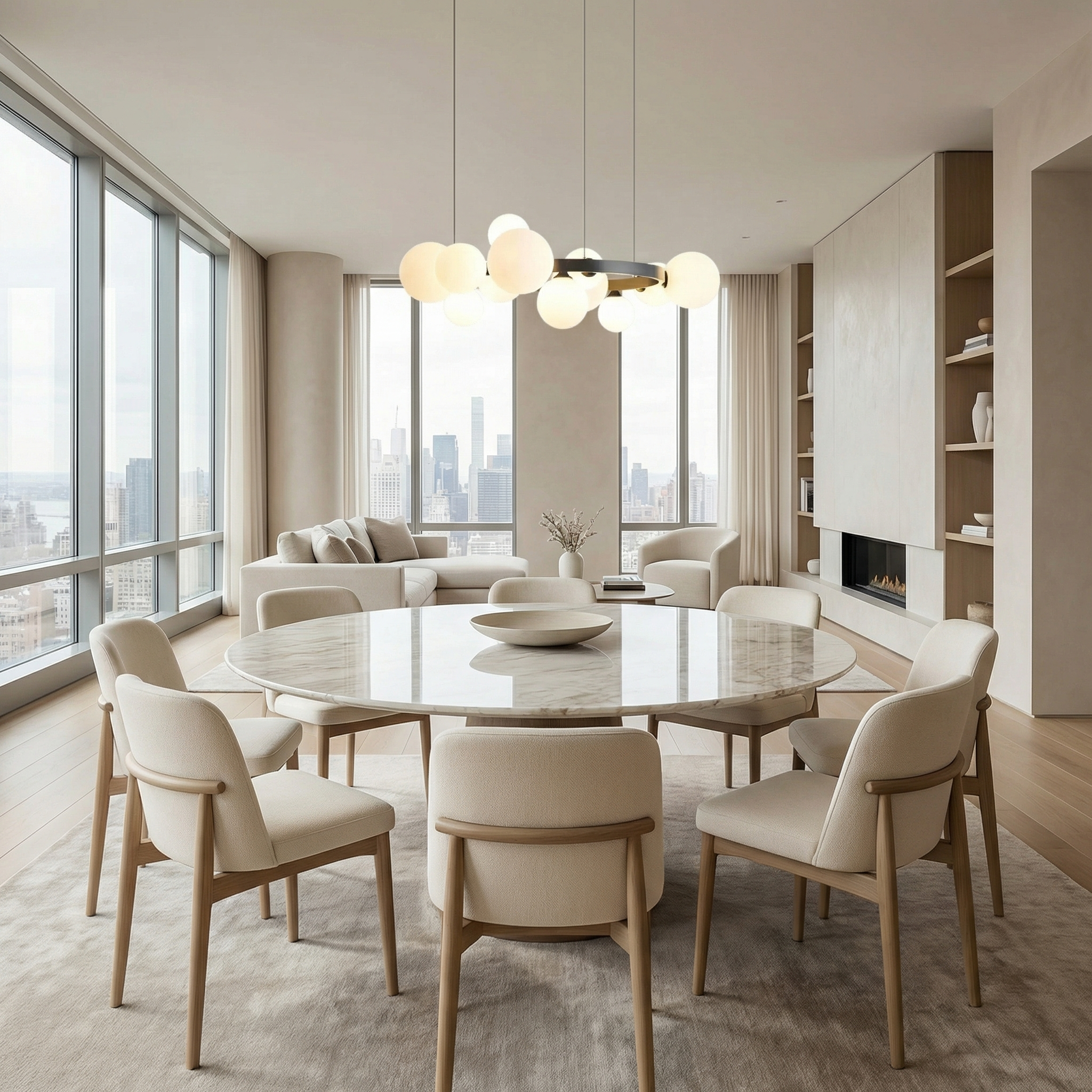 Nordic Elegance | Modern Chandelier Light with Adjustable Height | Sculptural Globe Design for Cozy Dining Rooms