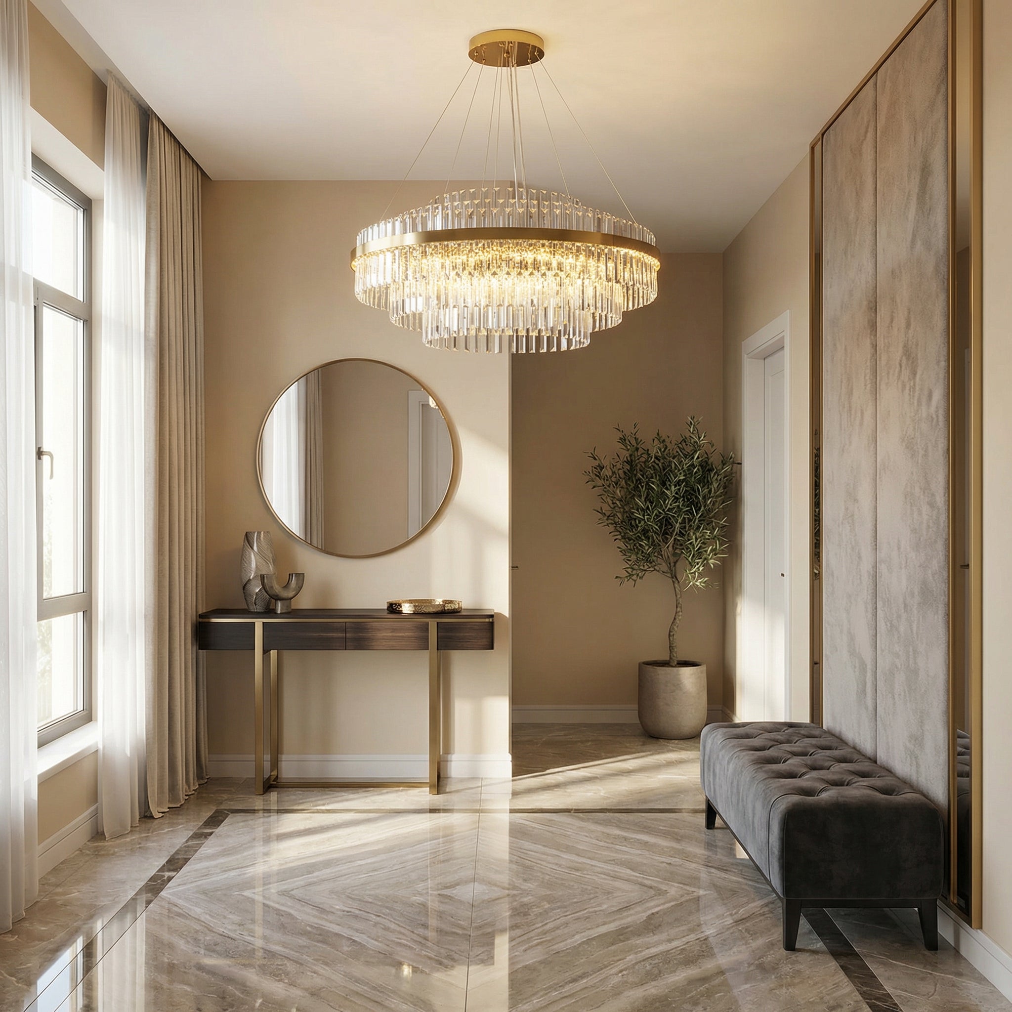 Elegant Crystal Chandelier | Modern Design with LED Lighting | Adjustable Height for Dining Room Ambiance