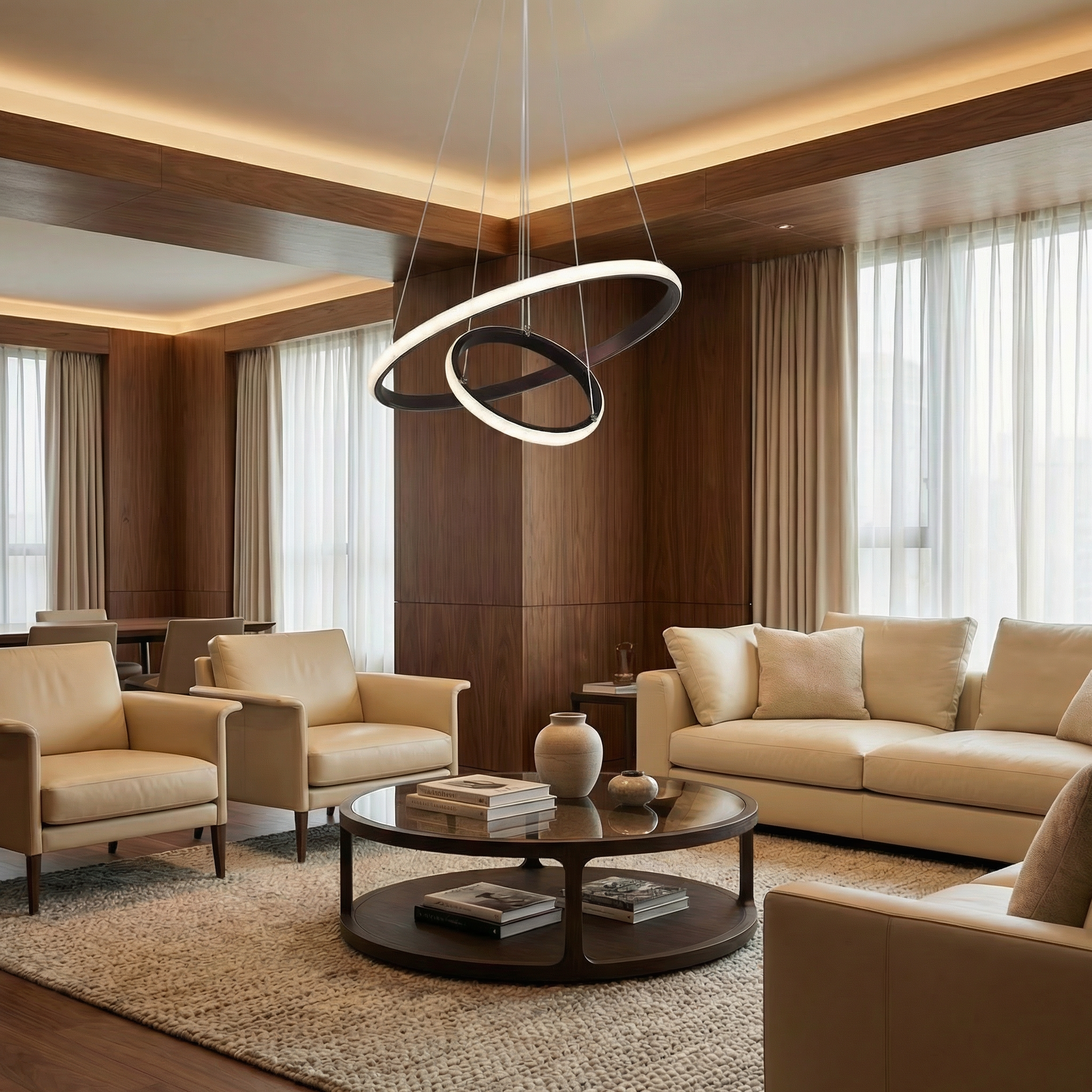 Elegant Modern Chandelier Light with 3-Layer Design & LED Bulbs | Adjustable Height for Dining Room Decor