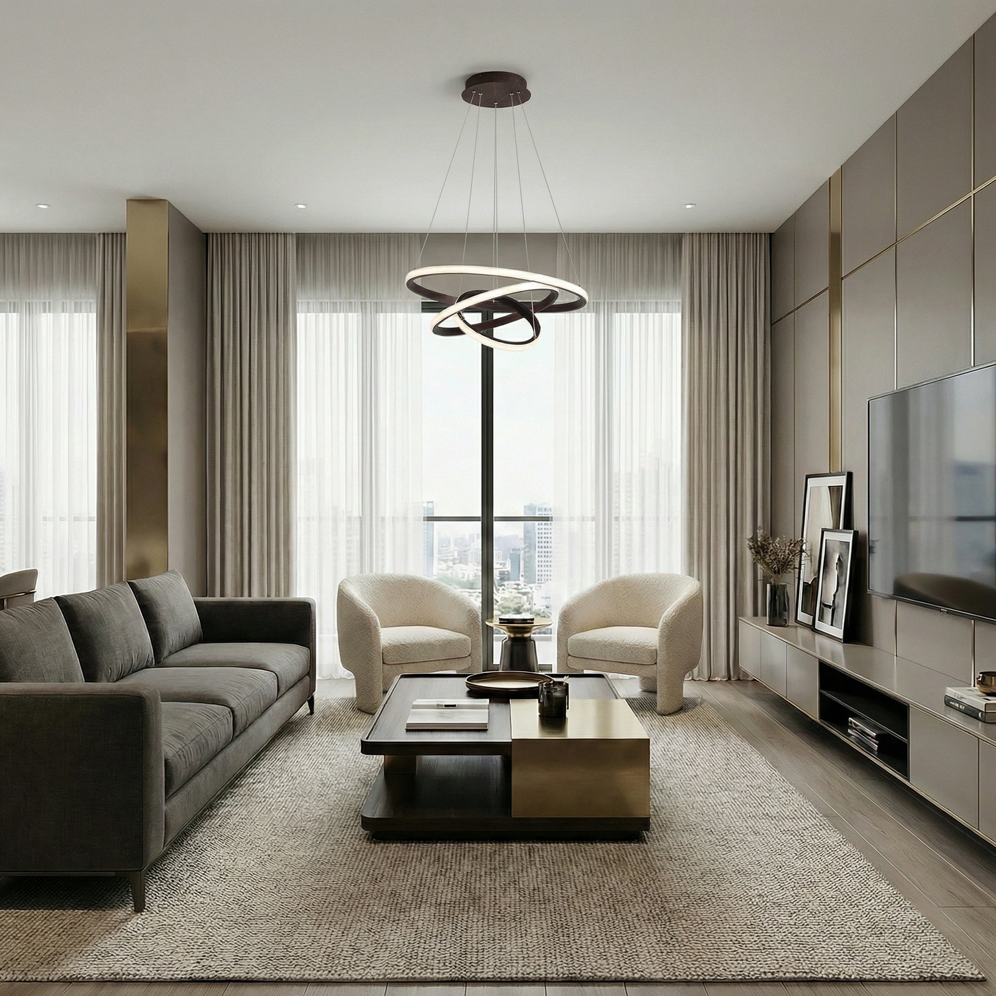 Elegant Modern Chandelier Light with 3-Layer Design & LED Bulbs | Adjustable Height for Dining Room Decor