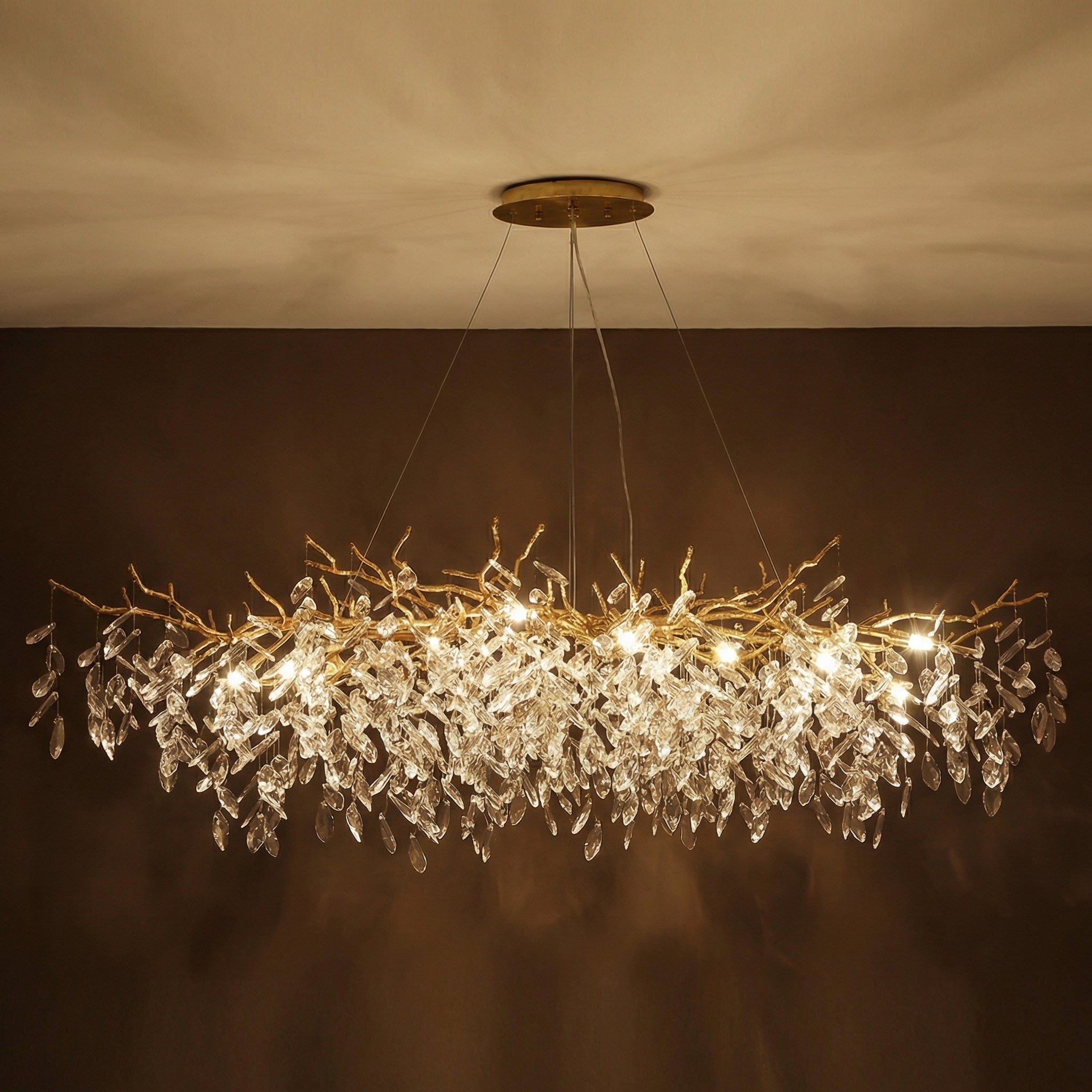 Elegant Glass Chandelier | Modern Crystal Lighting with Height-Adjustable Design for Dining Room Ambiance