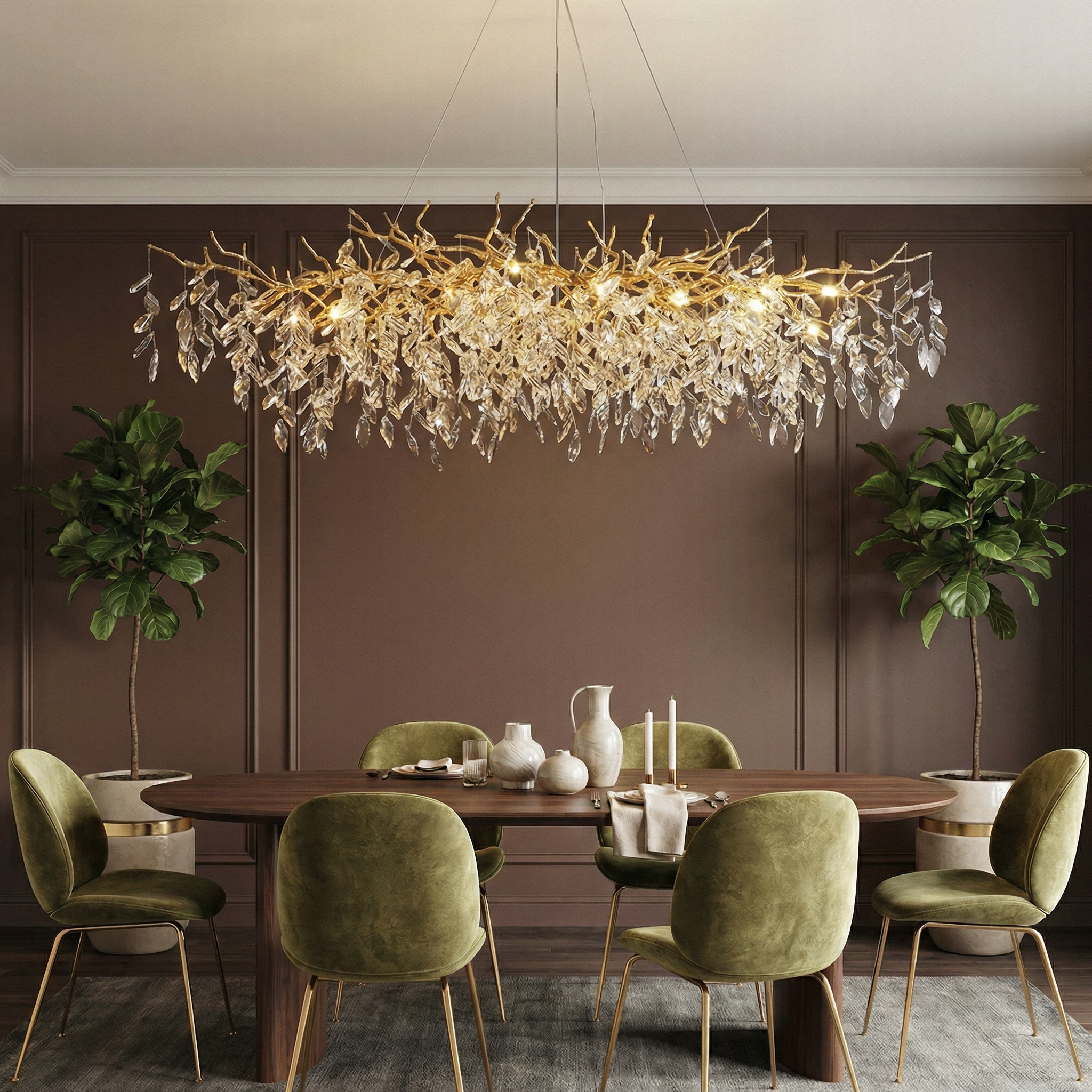 Elegant Glass Chandelier | Modern Crystal Lighting with Height-Adjustable Design for Dining Room Ambiance