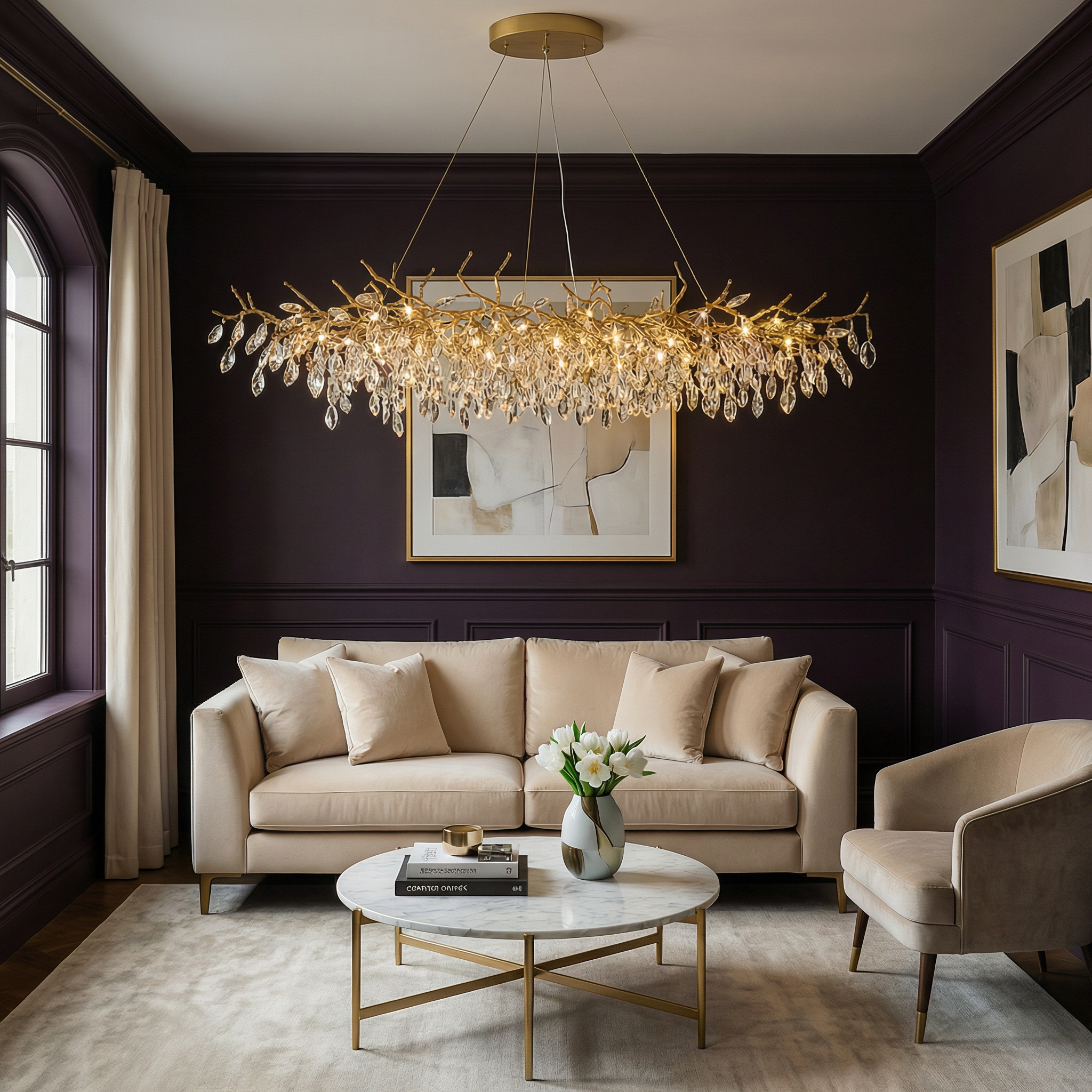 Elegant Glass Chandelier | Modern Crystal Lighting with Height-Adjustable Design for Dining Room Ambiance