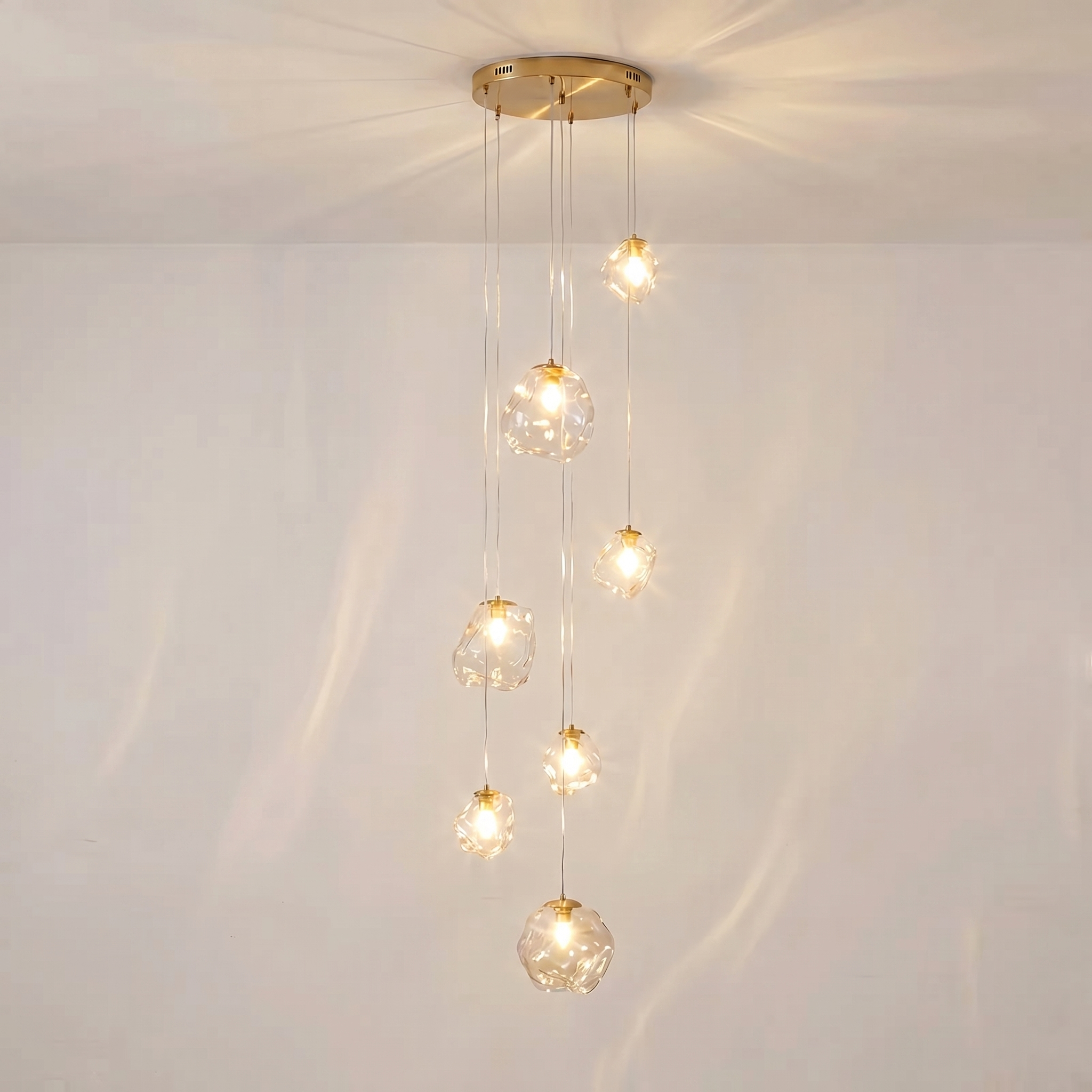Staircase Chandelier for High Ceilings | Modern Glass Pendant Light | Kelvinum