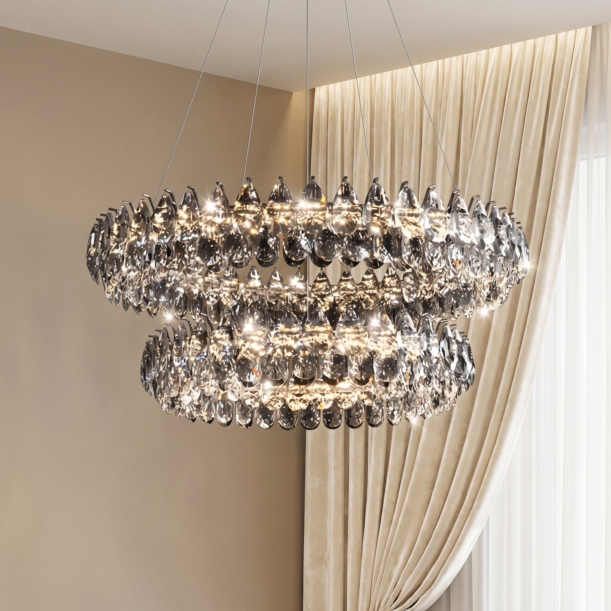 Luxury Crystal Chandelier | Modern Ring Ceiling Light for Living Room & Dining Room
