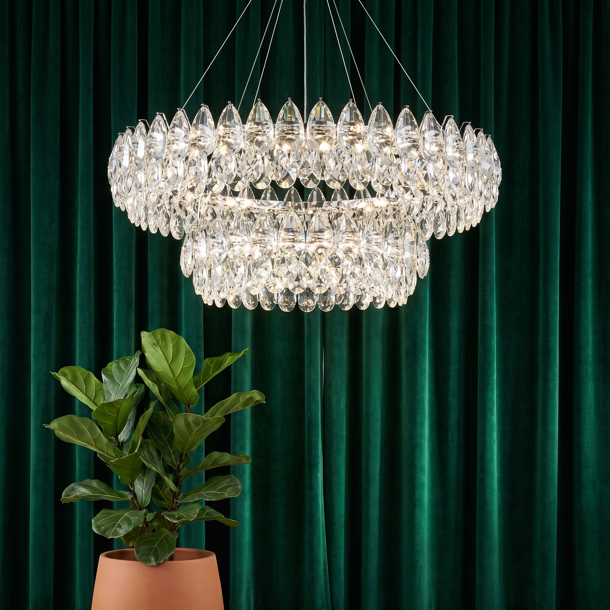 Luxury Crystal Chandelier | Modern Ring Ceiling Light for Living Room & Dining Room
