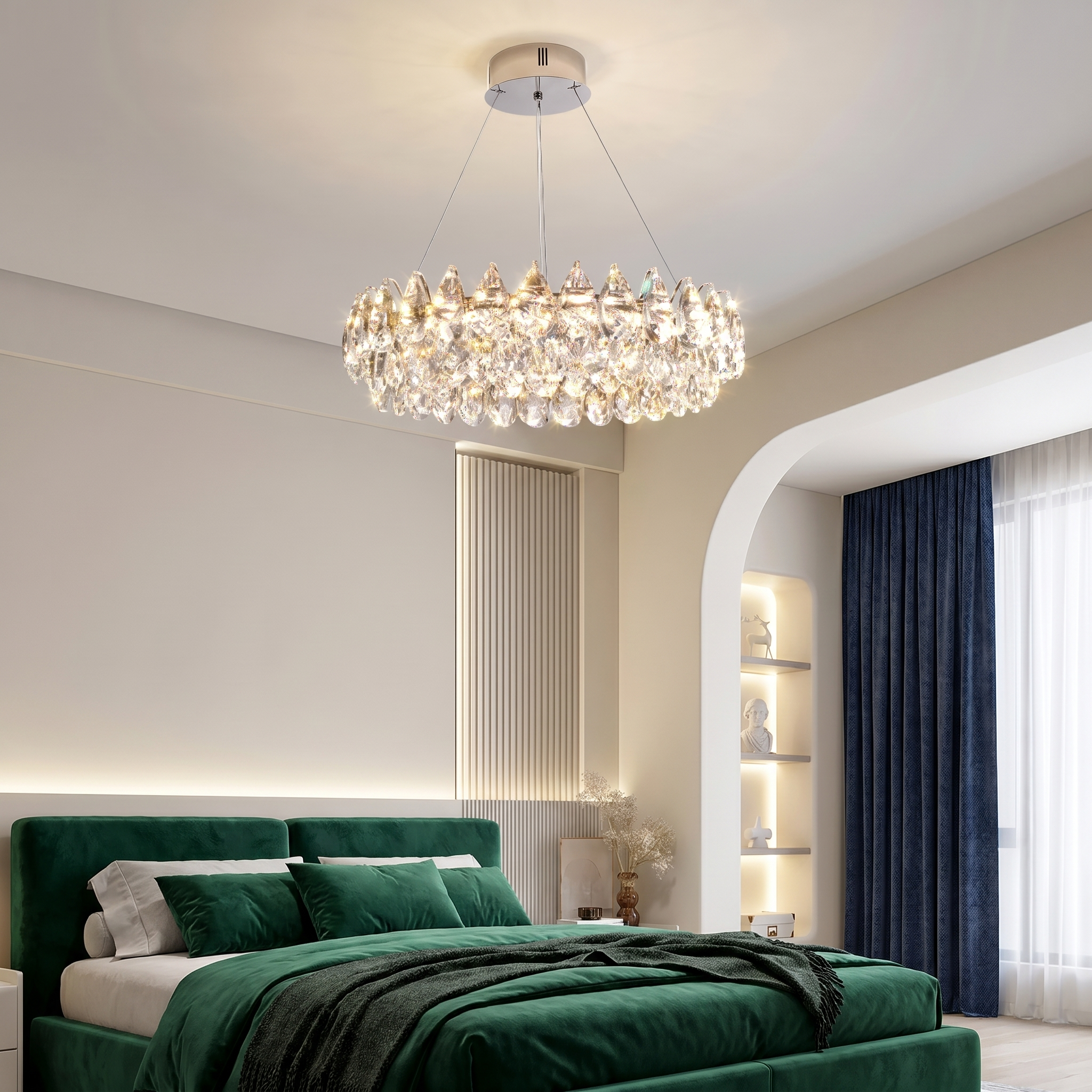 Luxury Crystal Chandelier | Modern Ring Ceiling Light for Living Room & Dining Room
