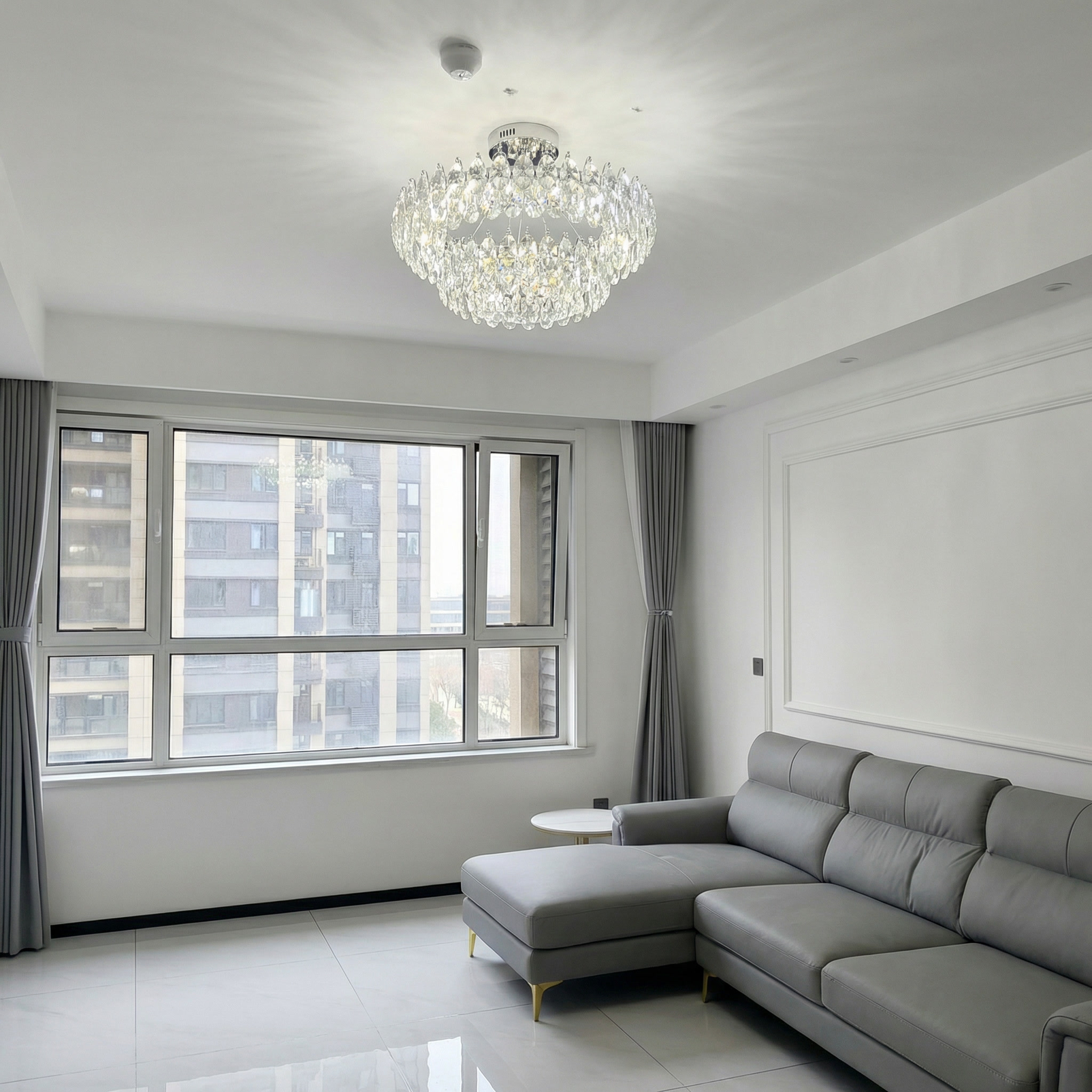 Luxury Crystal Chandelier | Modern Ring Ceiling Light for Living Room & Dining Room