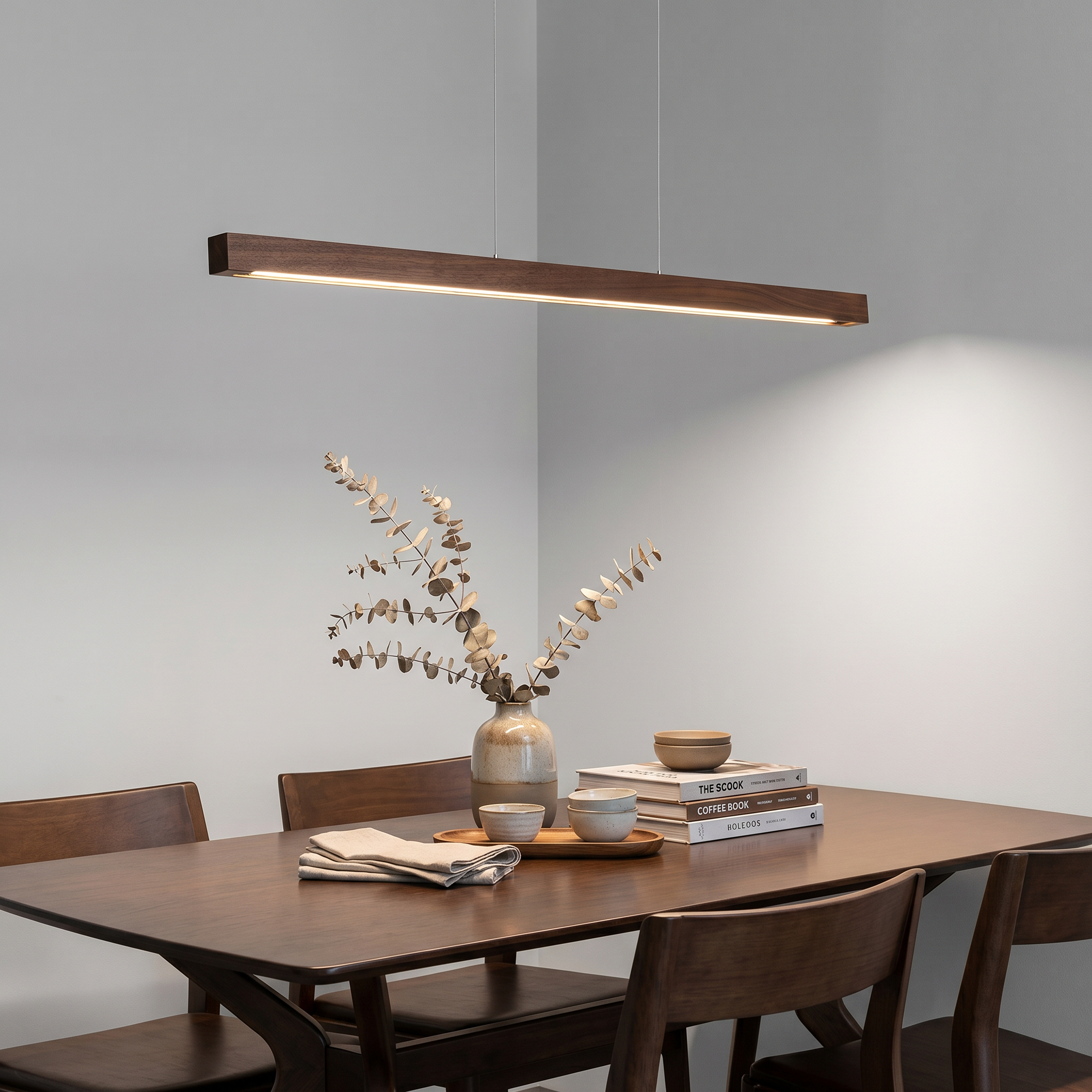 Modern Linear Wood Pendant Light | LED Ceiling Lamp for Kitchen Island & Dining Table