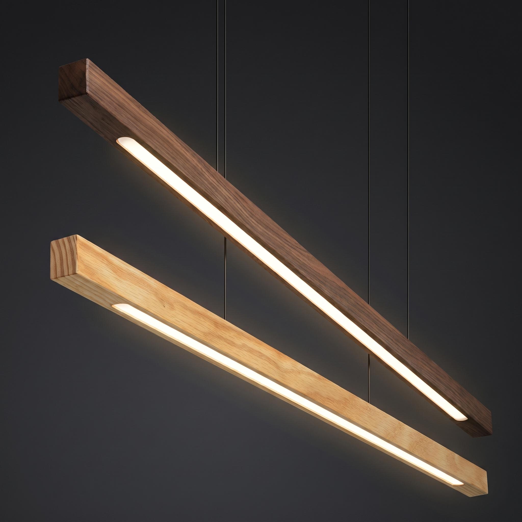 Modern Linear Wood Pendant Light | LED Ceiling Lamp for Kitchen Island & Dining Table