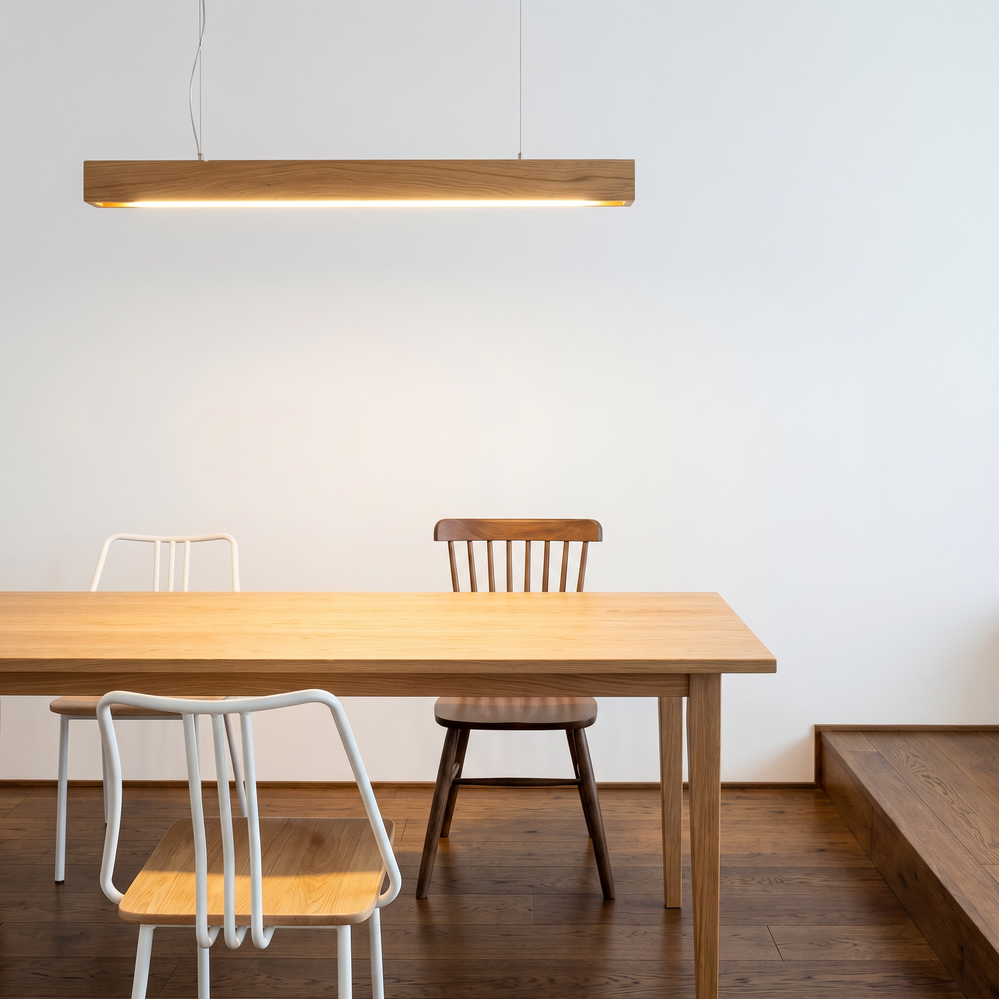 Modern Linear Wood Pendant Light | LED Ceiling Lamp for Kitchen Island & Dining Table