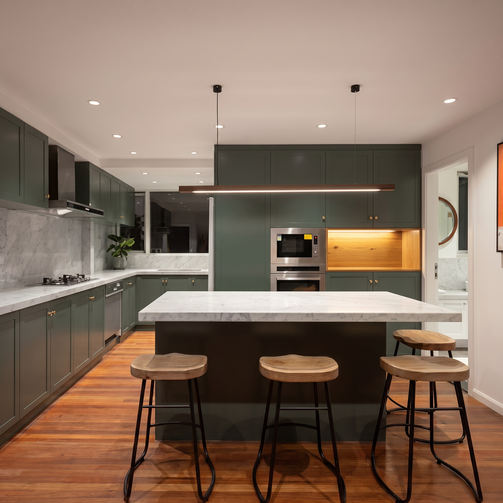 Modern Linear Wood Pendant Light | LED Ceiling Lamp for Kitchen Island & Dining Table
