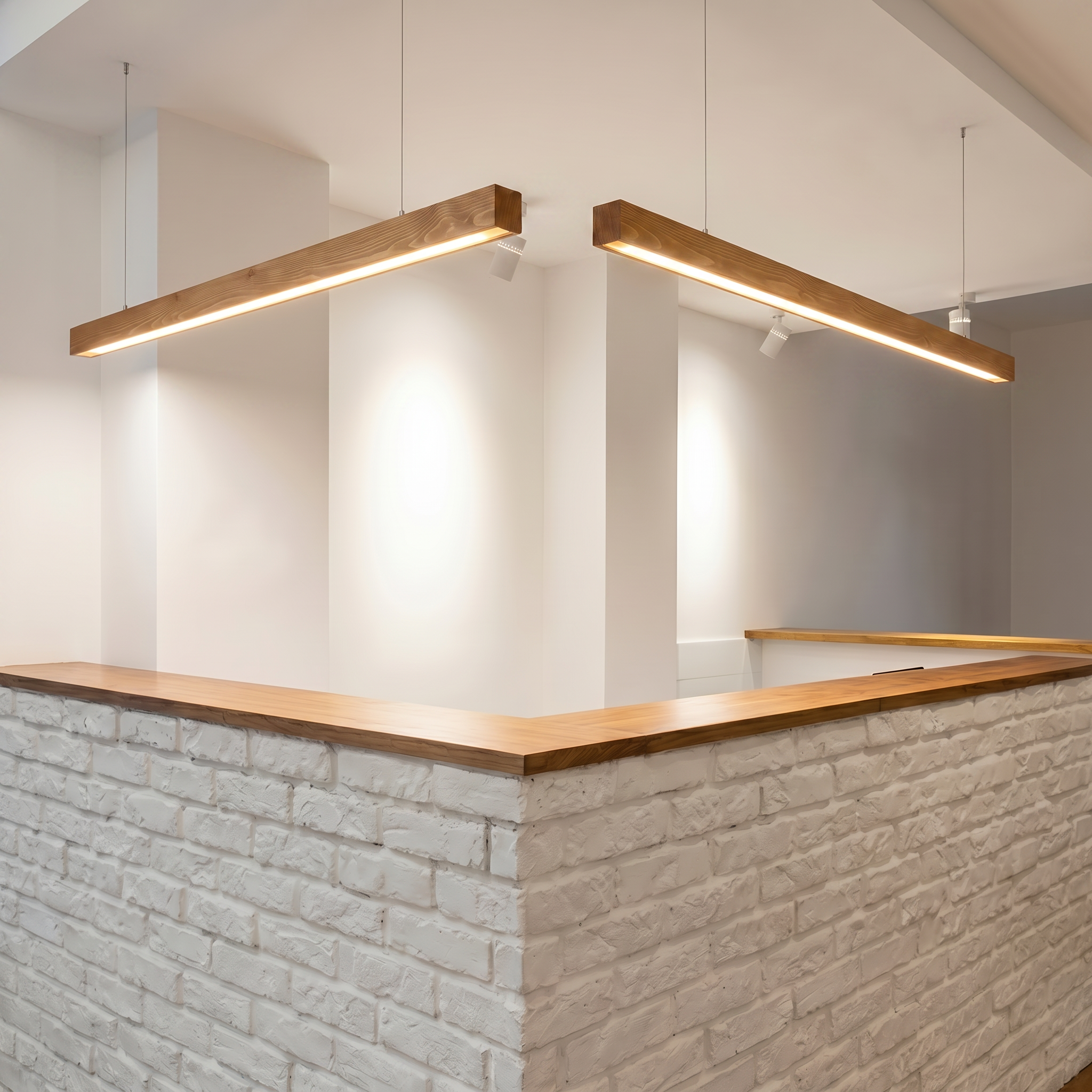 Modern Linear Wood Pendant Light | LED Ceiling Lamp for Kitchen Island & Dining Table