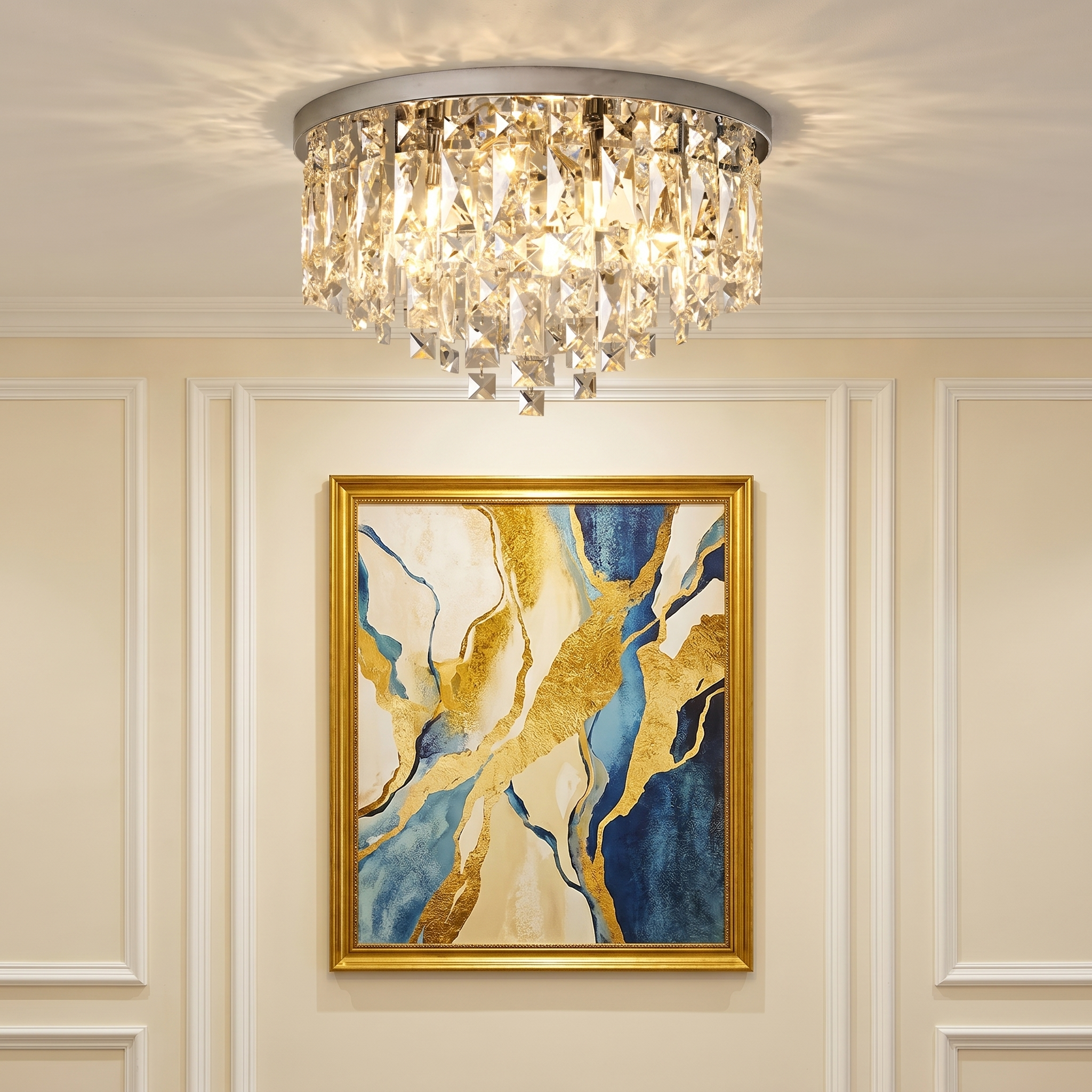 Luxury Crystal Flush Mount Chandelier – Ceiling Light for Bedroom, Hallway & Living Room