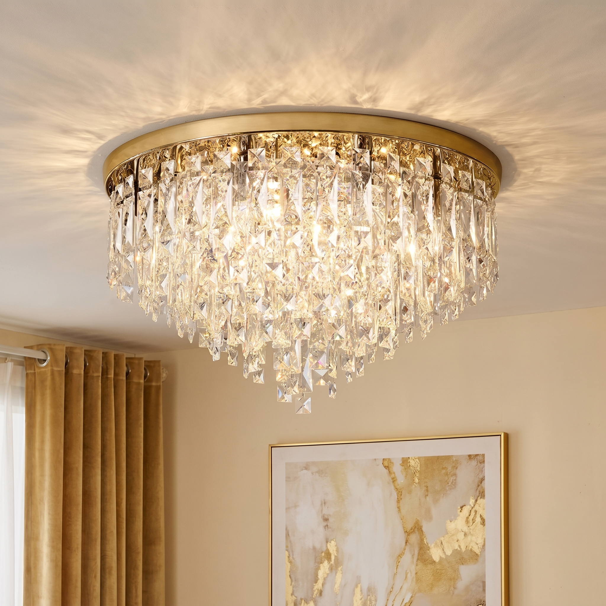 Luxury Crystal Flush Mount Chandelier – Ceiling Light for Bedroom, Hallway & Living Room