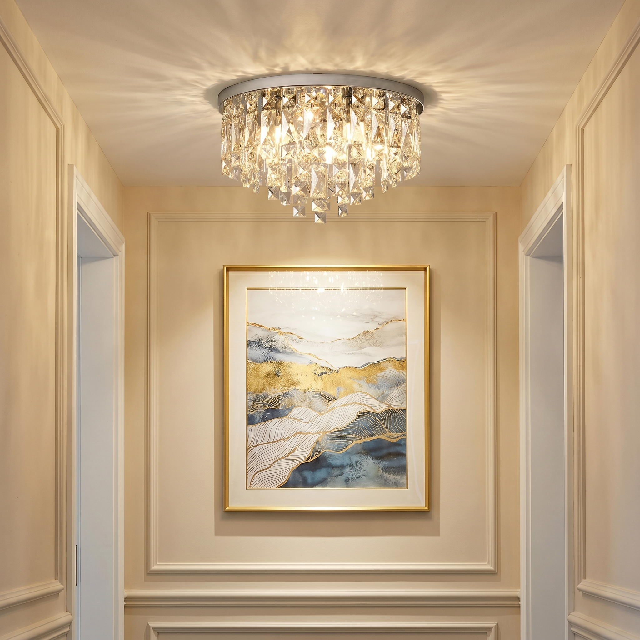 Luxury Crystal Flush Mount Chandelier – Ceiling Light for Bedroom, Hallway & Living Room