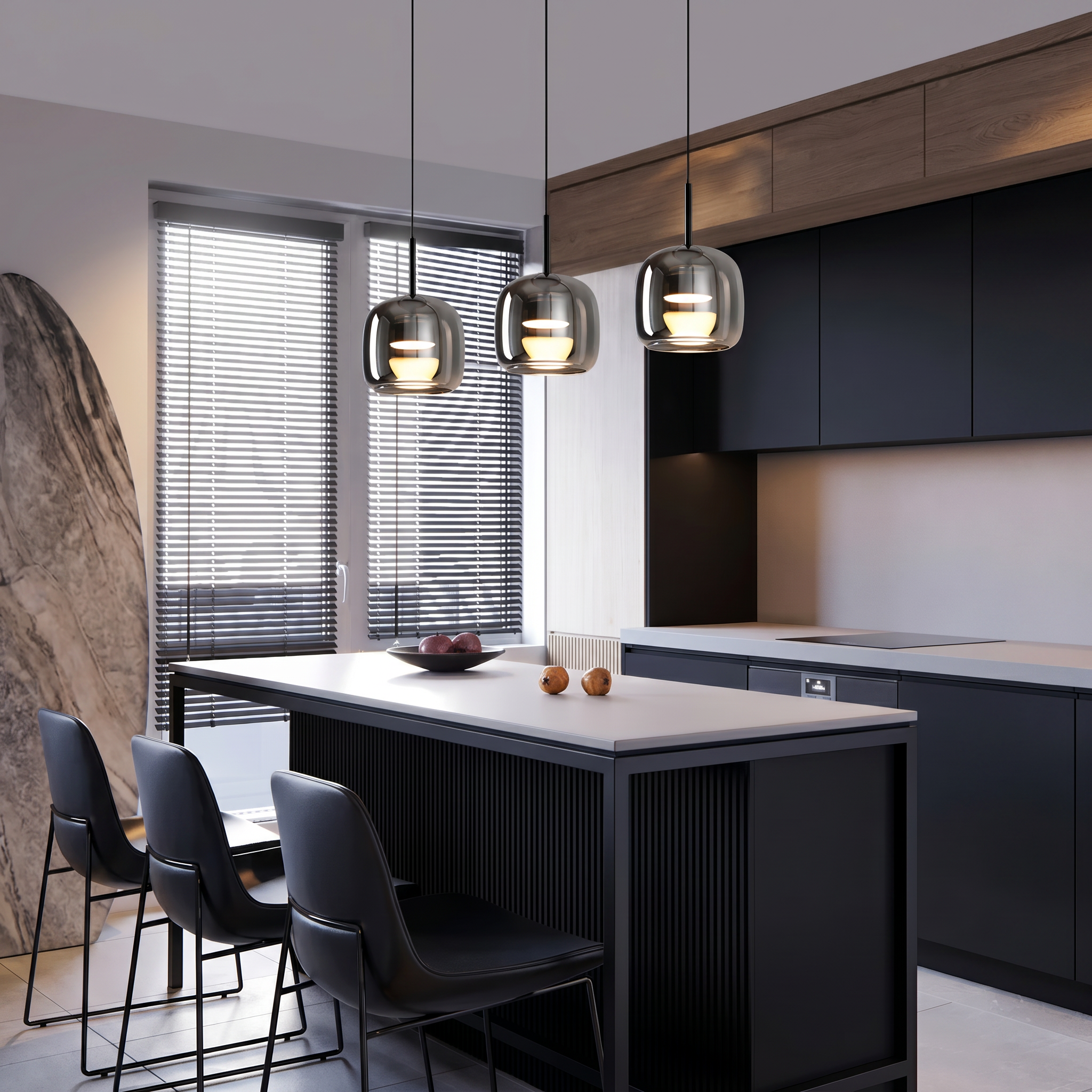 EmberGlow | Elegant Smoky Gray Glass Kitchen Pendant Light Fixture