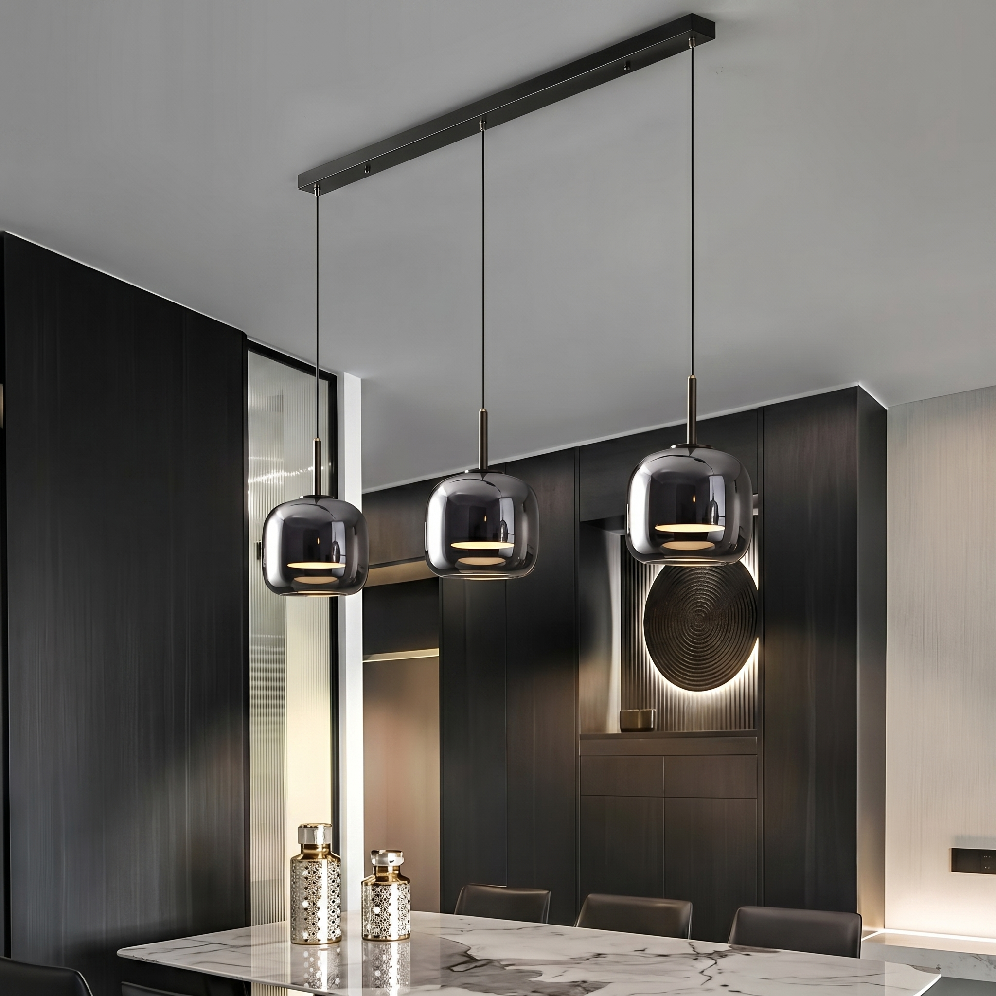 EmberGlow | Elegant Smoky Gray Glass Kitchen Pendant Light Fixture