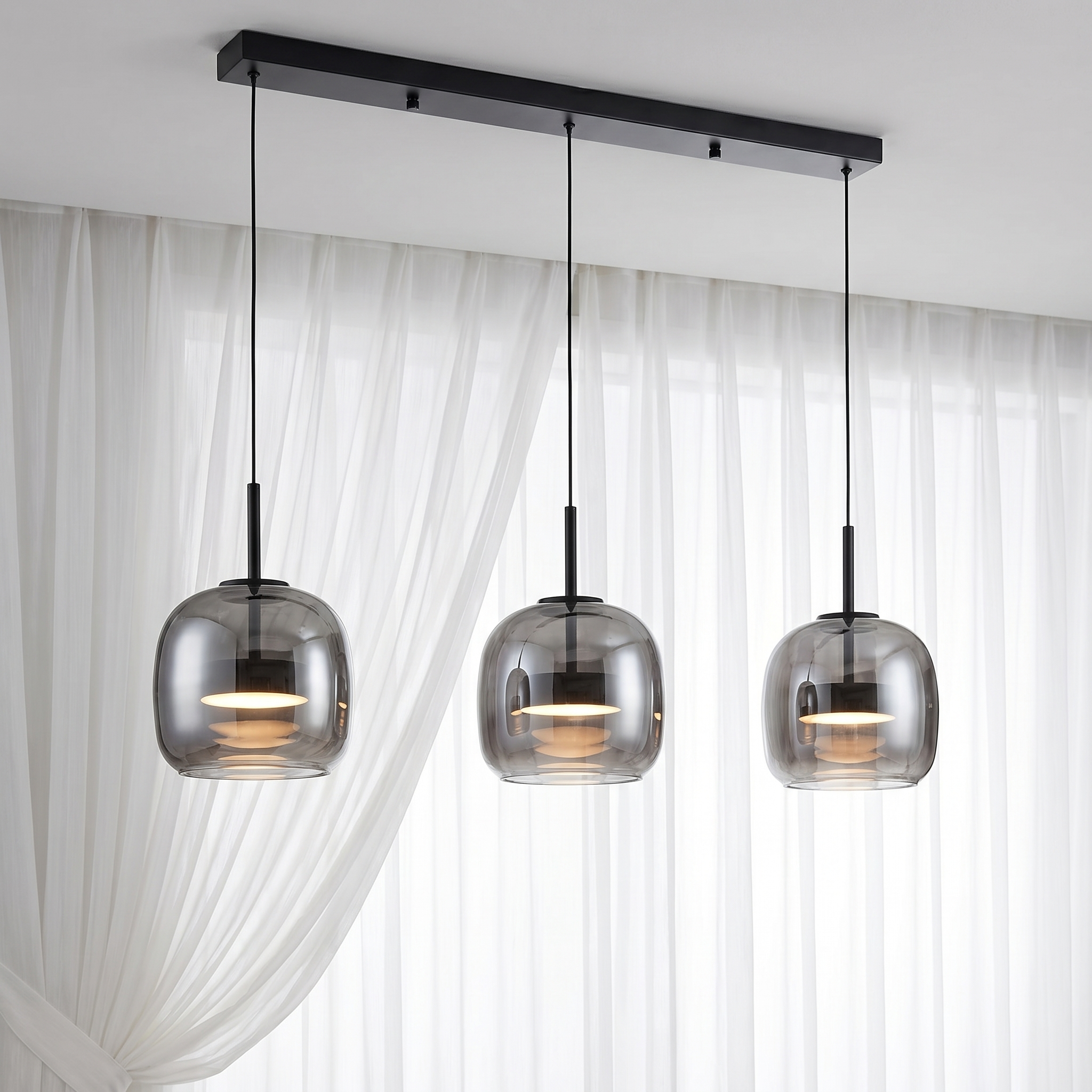EmberGlow | Elegant Smoky Gray Glass Kitchen Pendant Light Fixture
