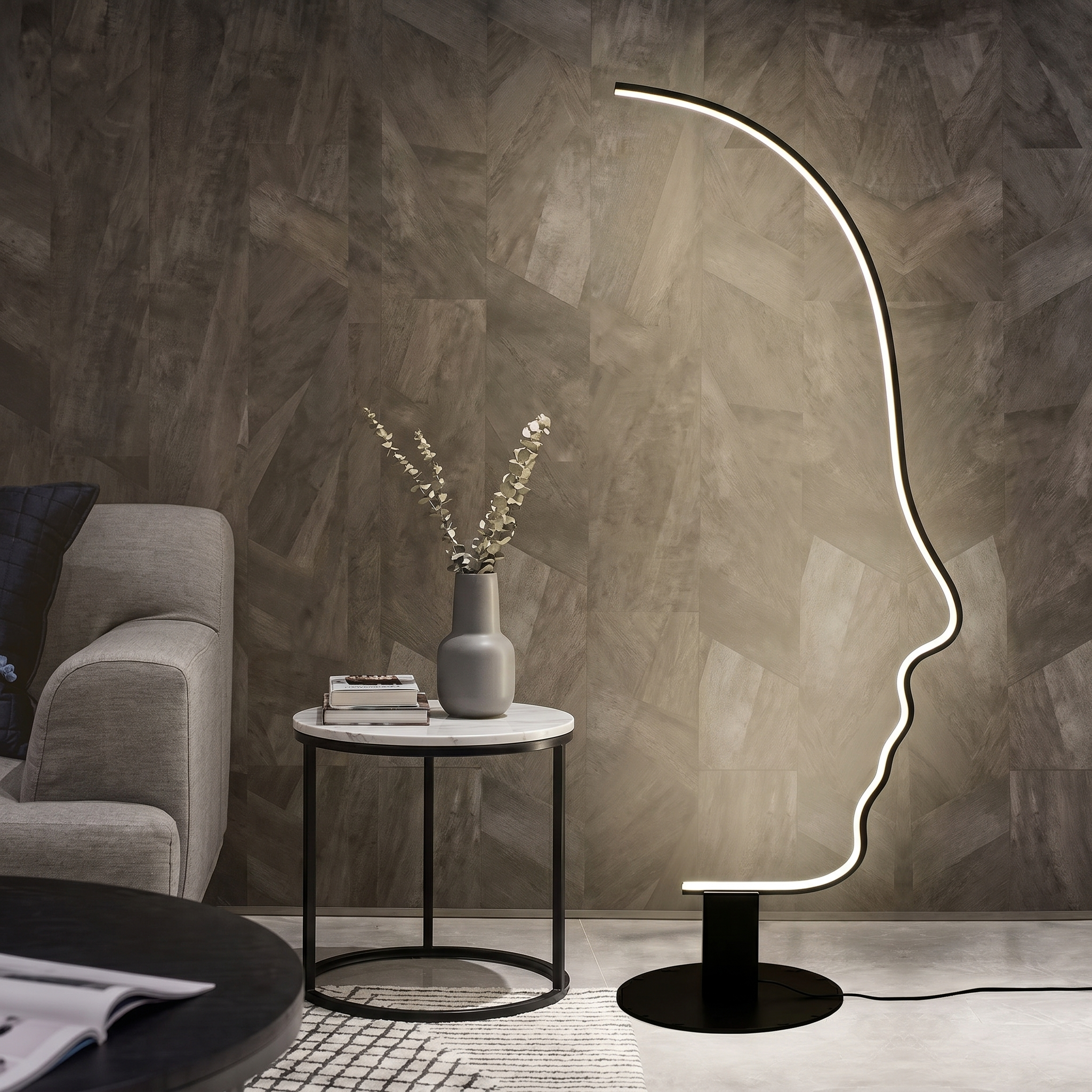 Sculptural Face Floor Lamp | Modern Design with Warm LED Light | Contemporary Lighting for Living Spaces