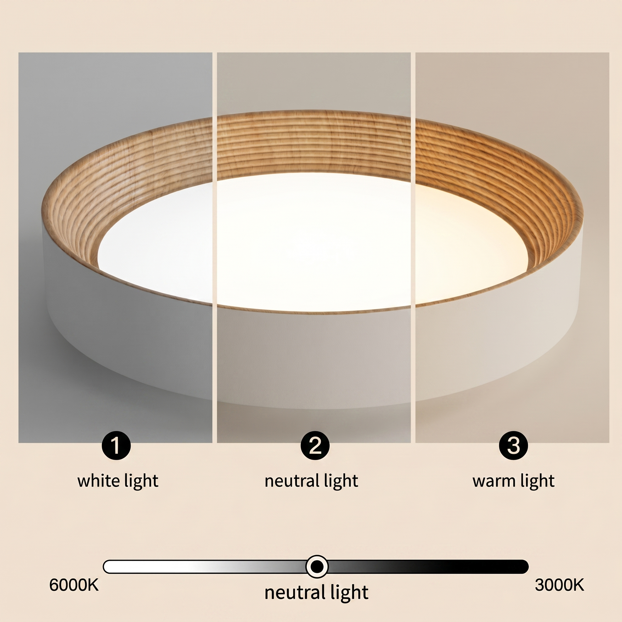 Nordic Creative | Round LED Ceiling Light with Wood Grain Finish | Minimalist Design for Living Room and Bedroom