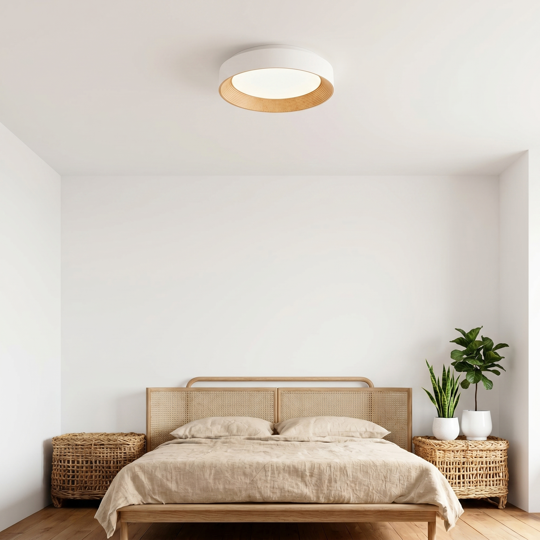 Nordic Creative | Round LED Ceiling Light with Wood Grain Finish | Minimalist Design for Living Room and Bedroom