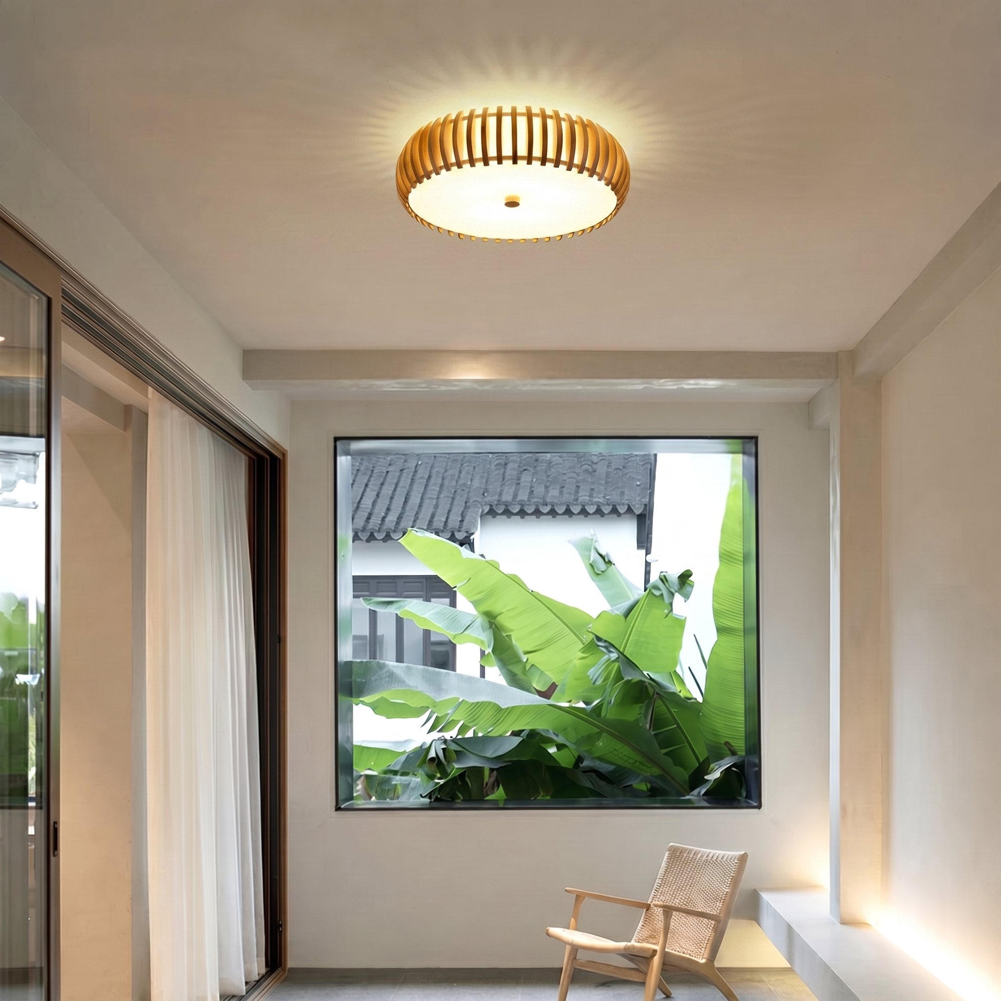 Elegant Wood Ceiling Light Fixture with Circular Design | Perfect Illumination for Dining Room and Living Spaces