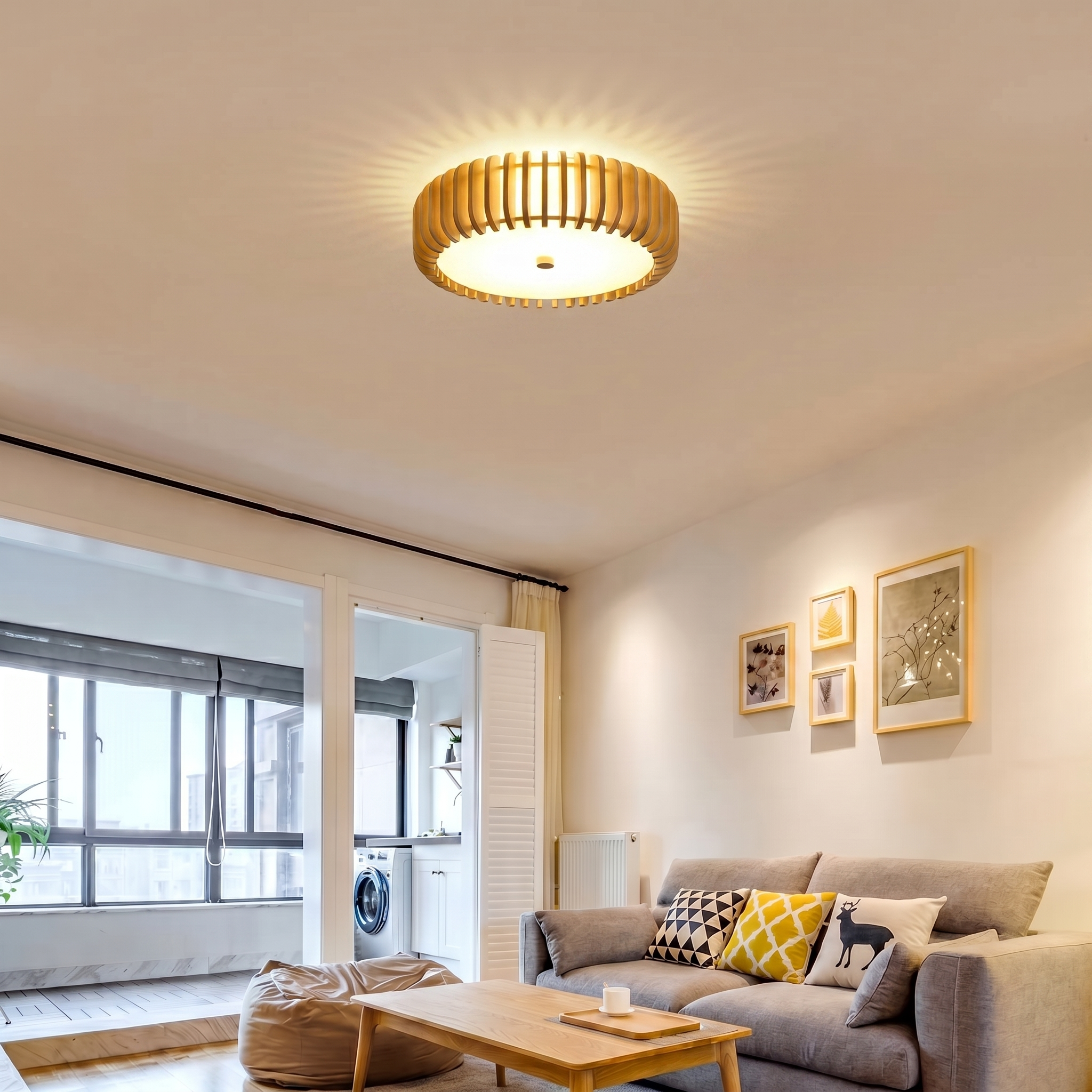 Elegant Wood Ceiling Light Fixture with Circular Design | Perfect Illumination for Dining Room and Living Spaces