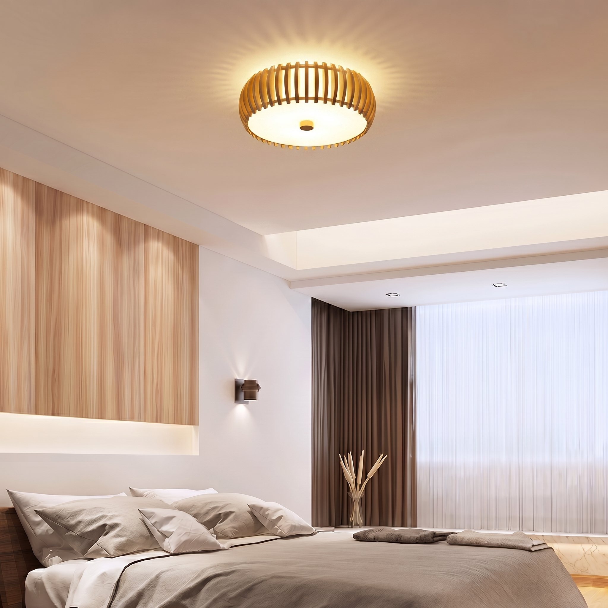 Elegant Wood Ceiling Light Fixture with Circular Design | Perfect Illumination for Dining Room and Living Spaces