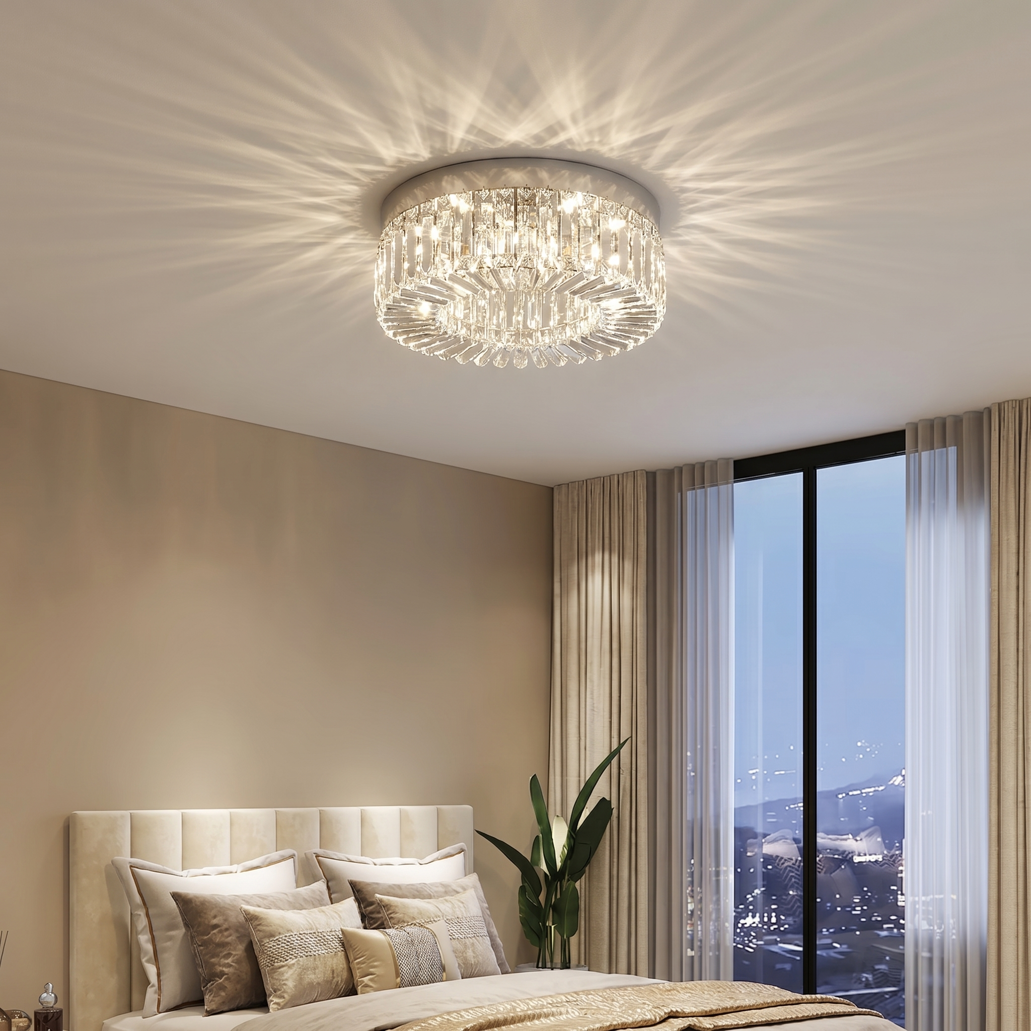 Elegant Crystal Ceiling Lamp | LED Ceiling Light Fixture with Changeable Colors | Modern Design for Living Room Ambiance