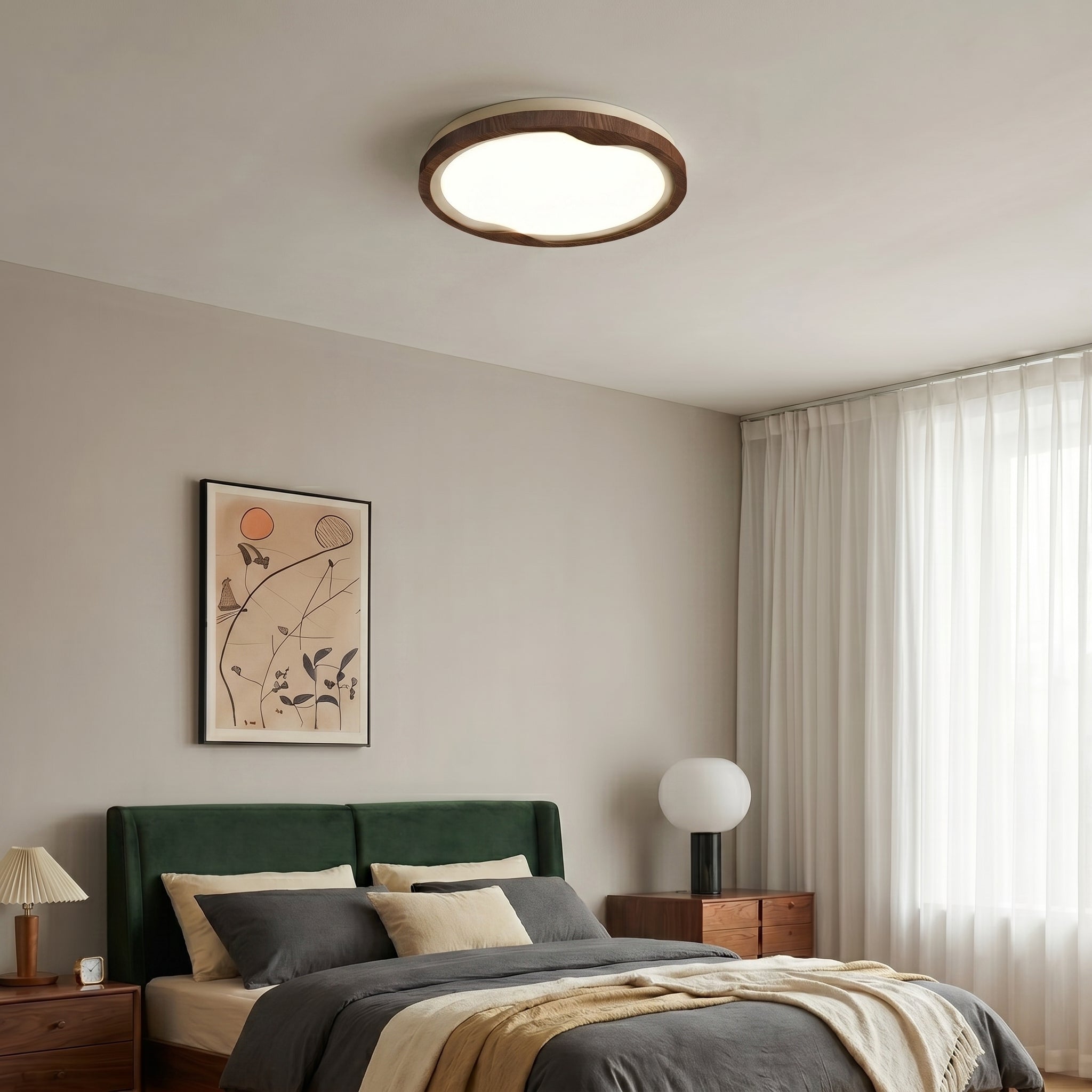 Modern LED Ceiling Light Fixture with Dimmable Brightness | Stylish Wood Grain Design for Home Decor