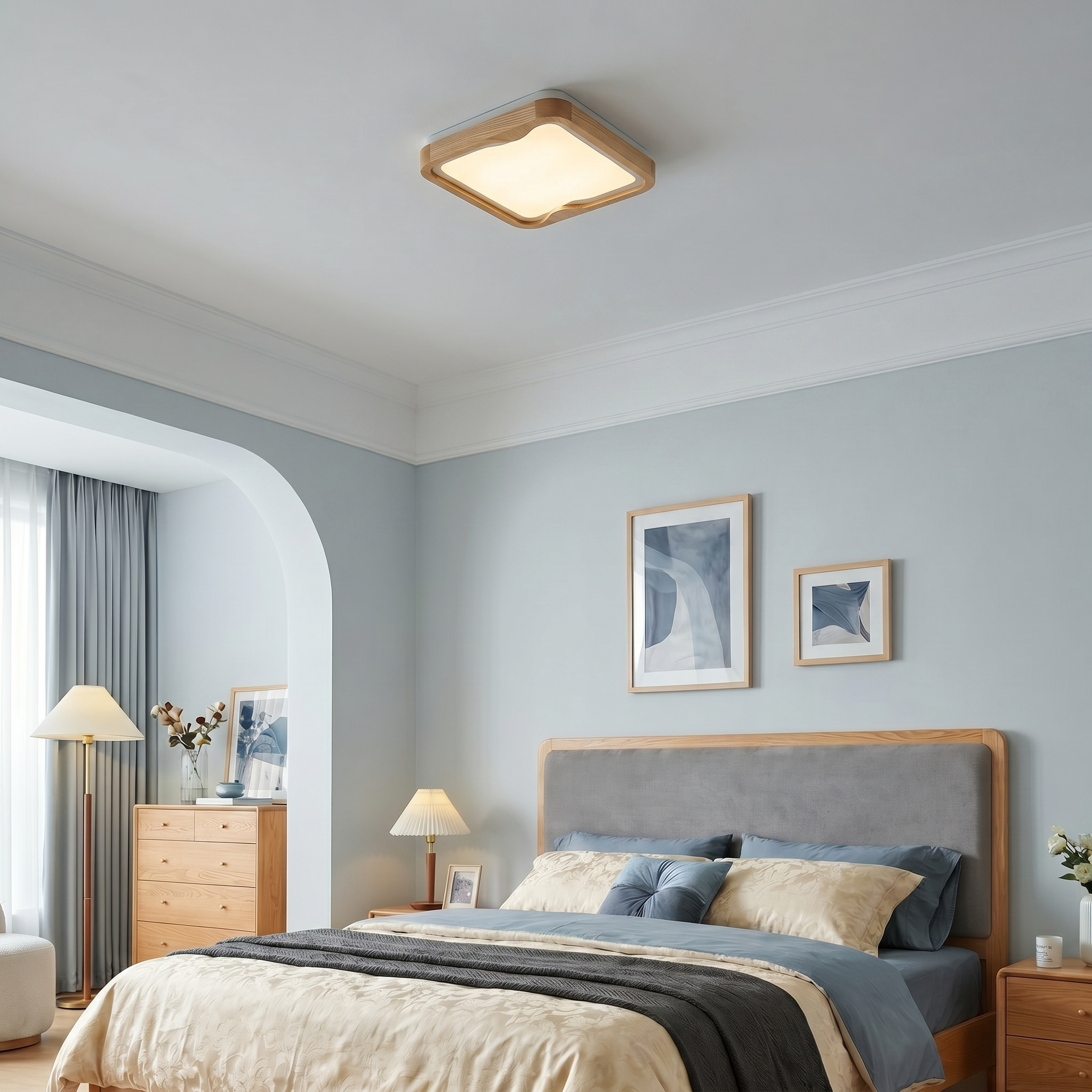 Modern LED Ceiling Light Fixture with Dimmable Brightness | Stylish Wood Grain Design for Home Decor