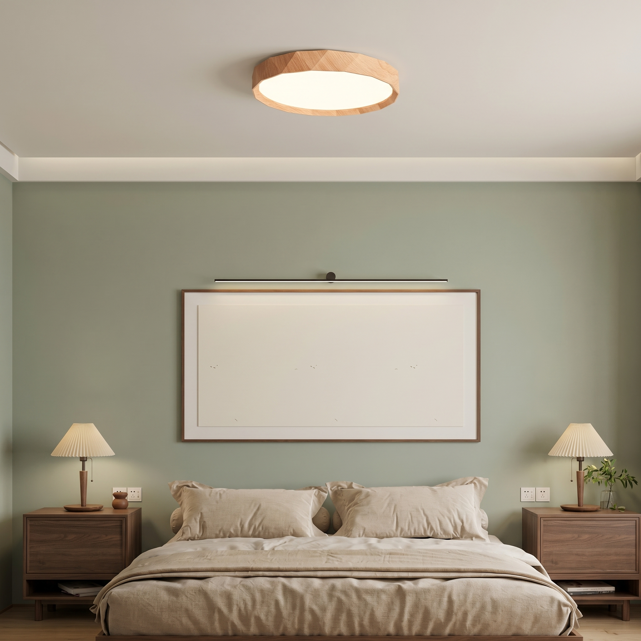 Nordic Walnut Flush Mount Ceiling Light Fixture with Dimmable LED