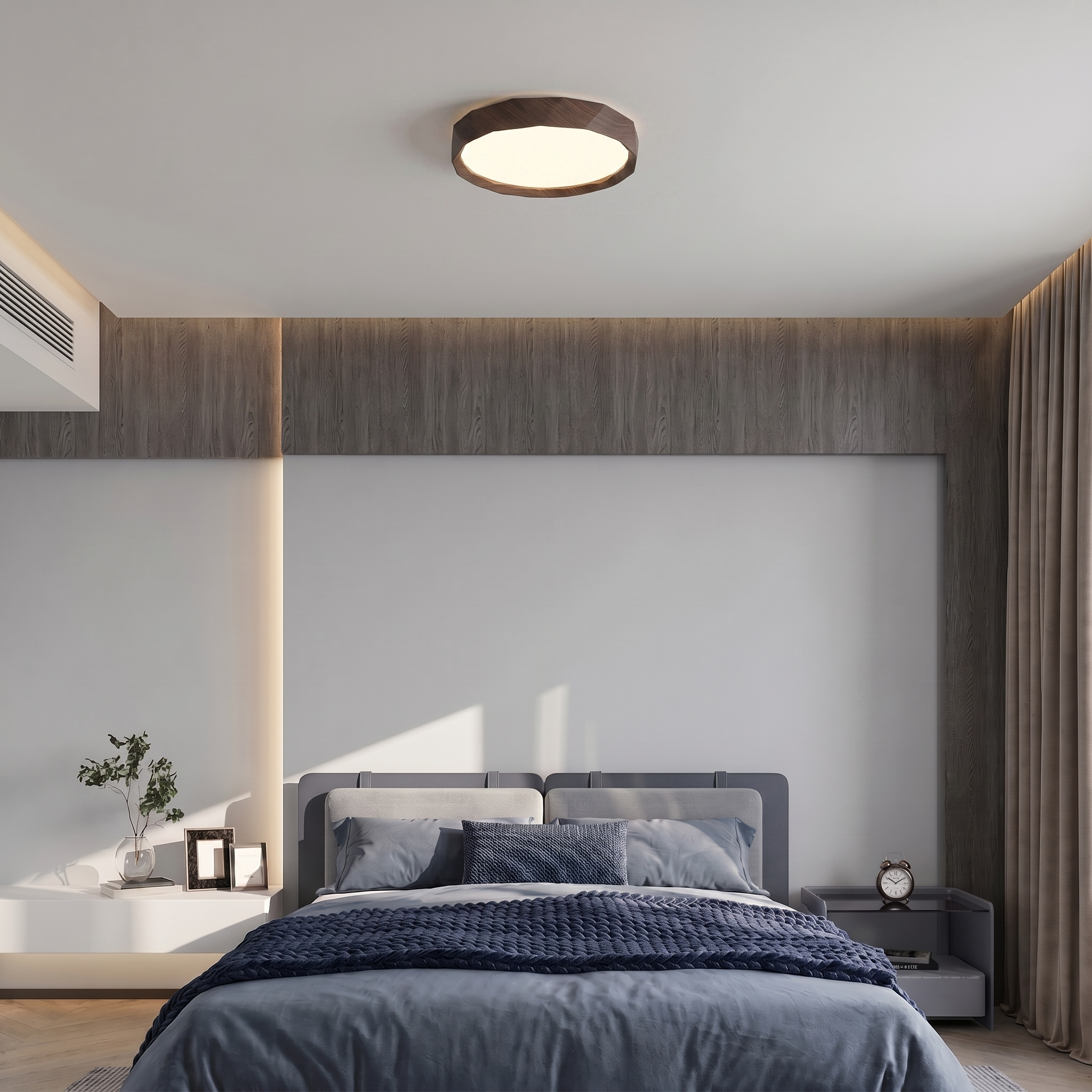 Nordic Walnut Flush Mount Ceiling Light Fixture with Dimmable LED