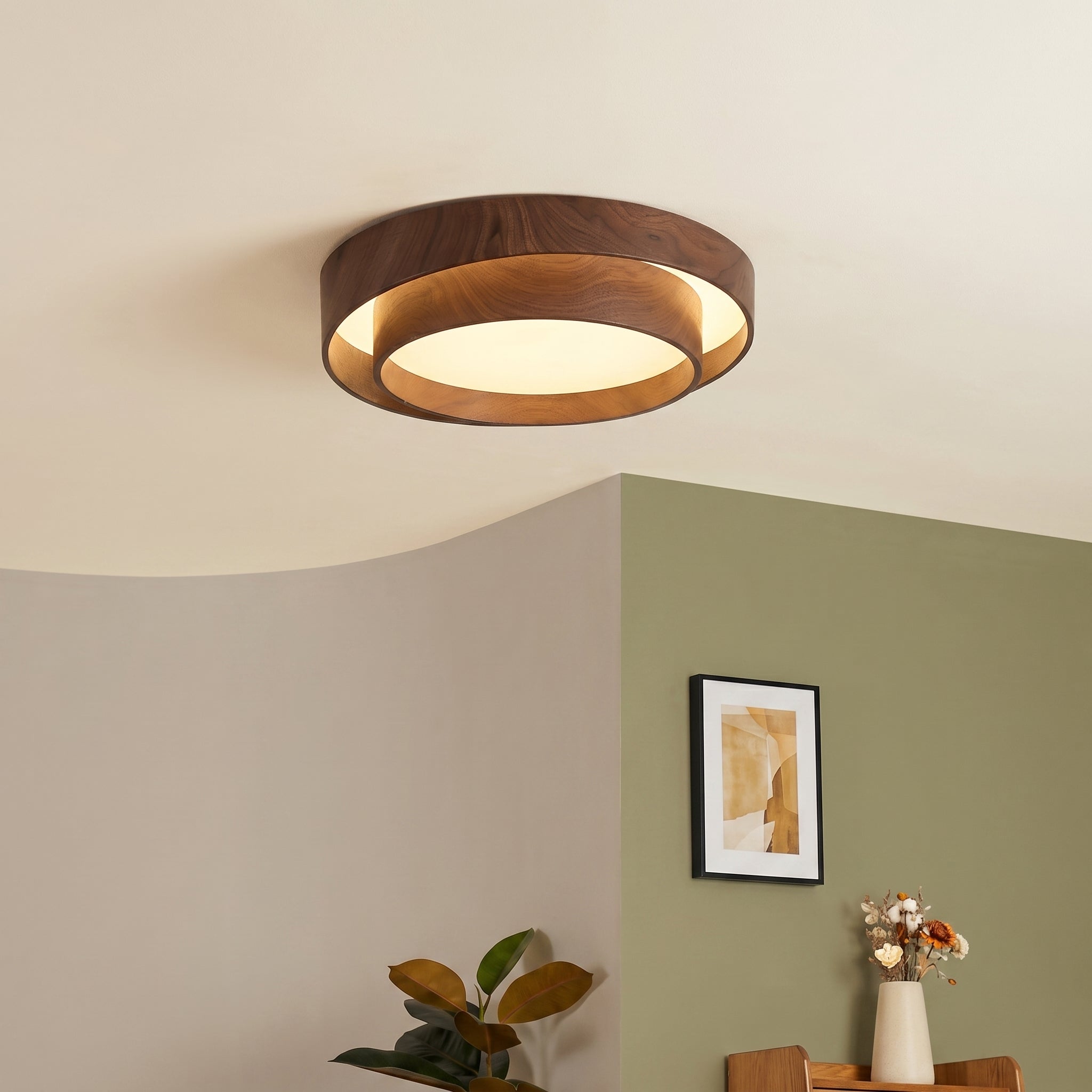 Nordic Walnut Grain LED Flush Mount Ceiling Light