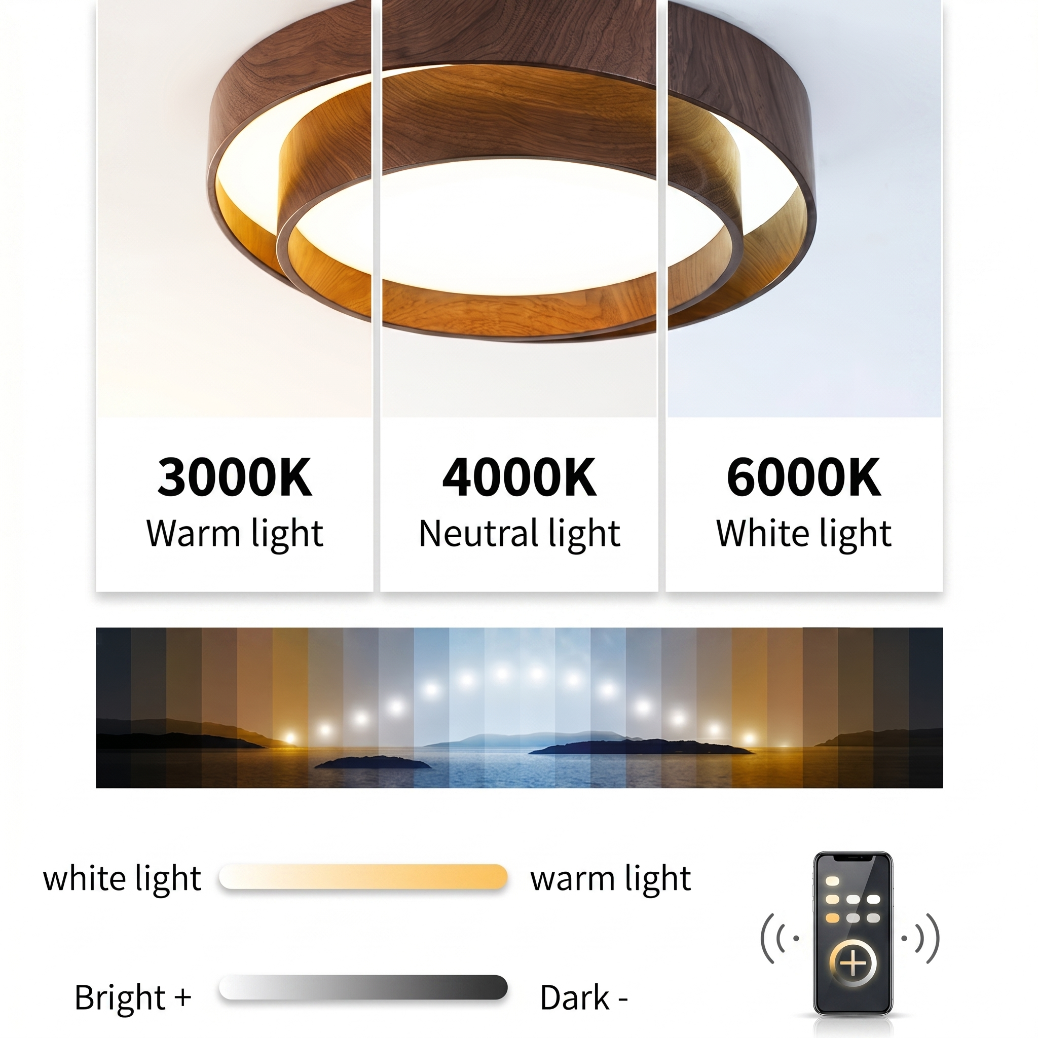 Nordic Walnut Grain LED Flush Mount Ceiling Light