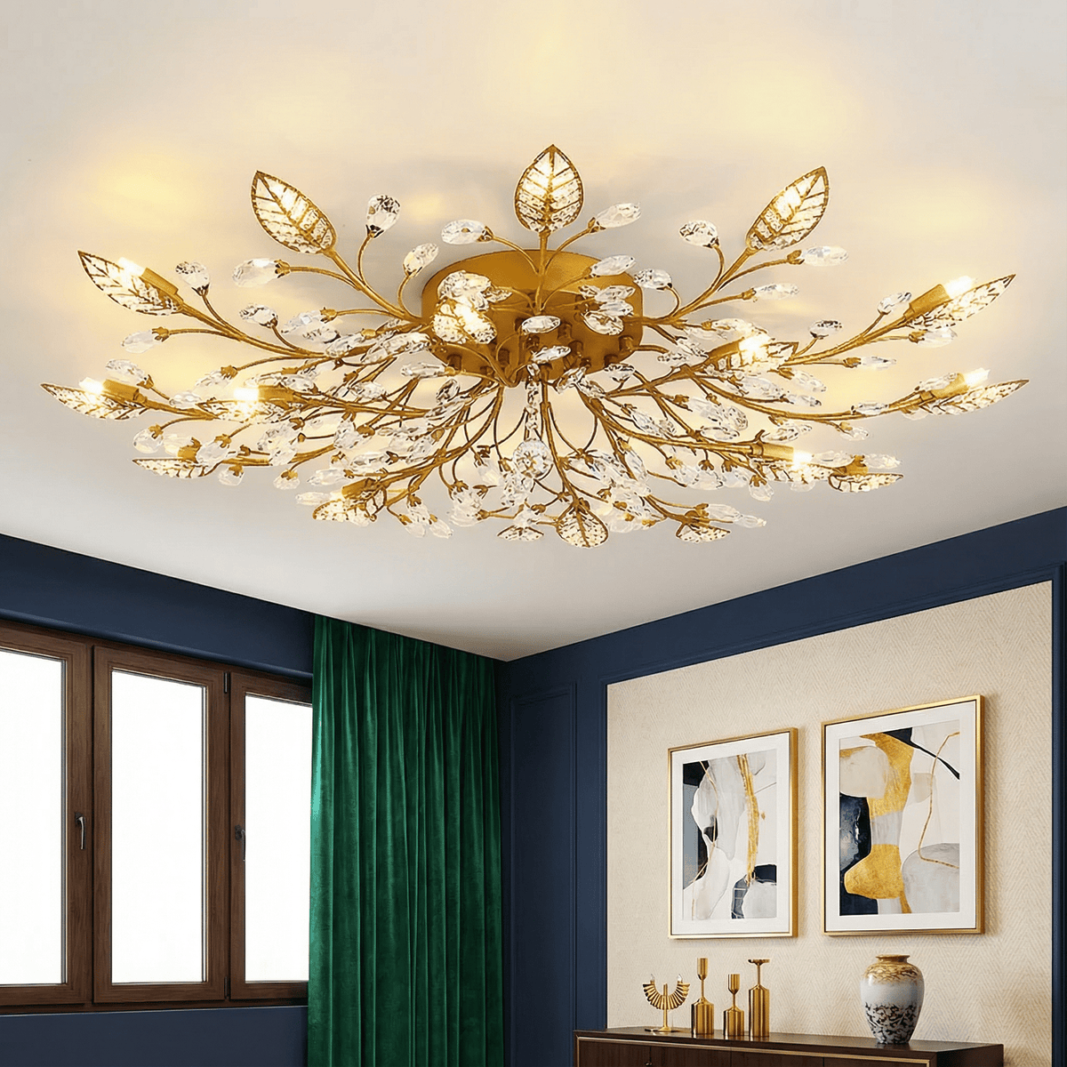 Luminara | Elegant Crystal Flush Mount Ceiling Light Fixture - Kelvinum