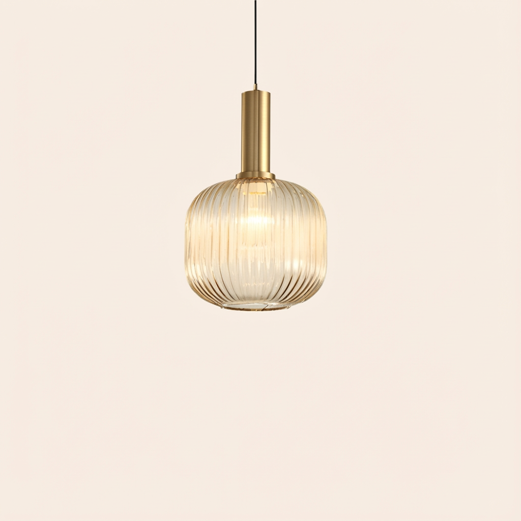 GemstoneGlow | Elegant Vintage Ribbed Glass Pendant Light Fixture
