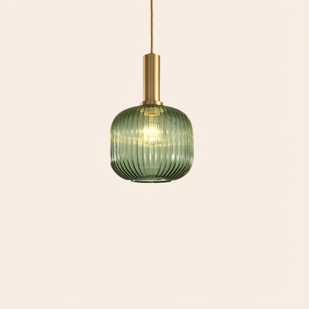 GemstoneGlow | Elegant Vintage Ribbed Glass Pendant Light Fixture