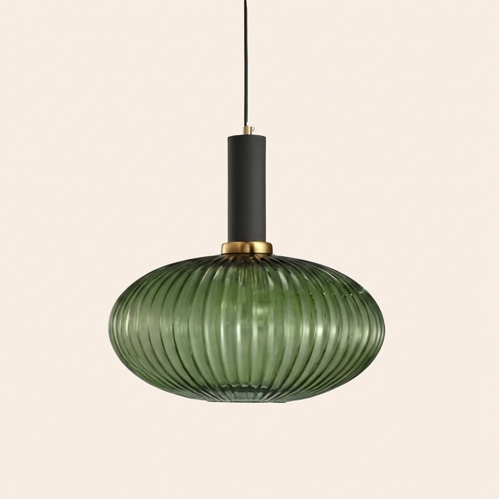 GemstoneGlow | Elegant Vintage Ribbed Glass Pendant Light Fixture