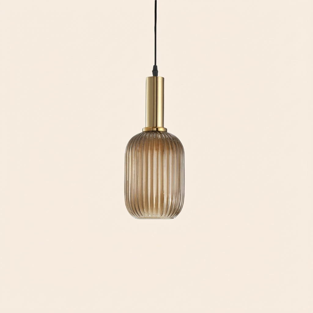 GemstoneGlow | Elegant Vintage Ribbed Glass Pendant Light Fixture