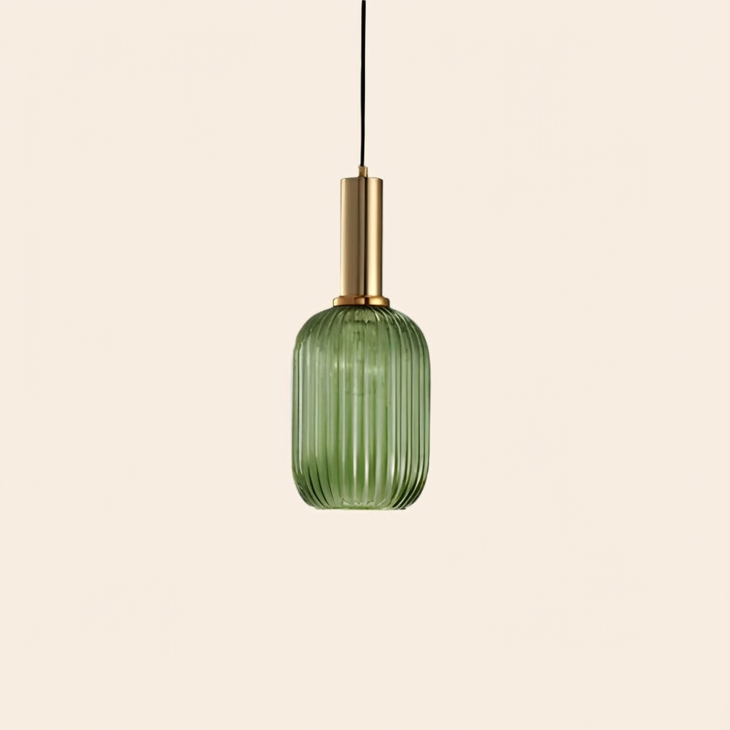 GemstoneGlow | Elegant Vintage Ribbed Glass Pendant Light Fixture