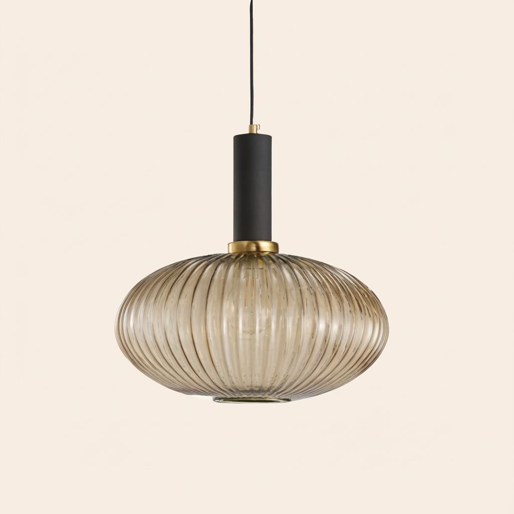 GemstoneGlow | Elegant Vintage Ribbed Glass Pendant Light Fixture
