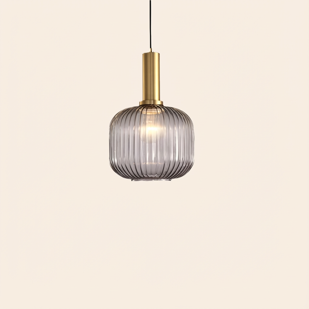 GemstoneGlow | Elegant Vintage Ribbed Glass Pendant Light Fixture