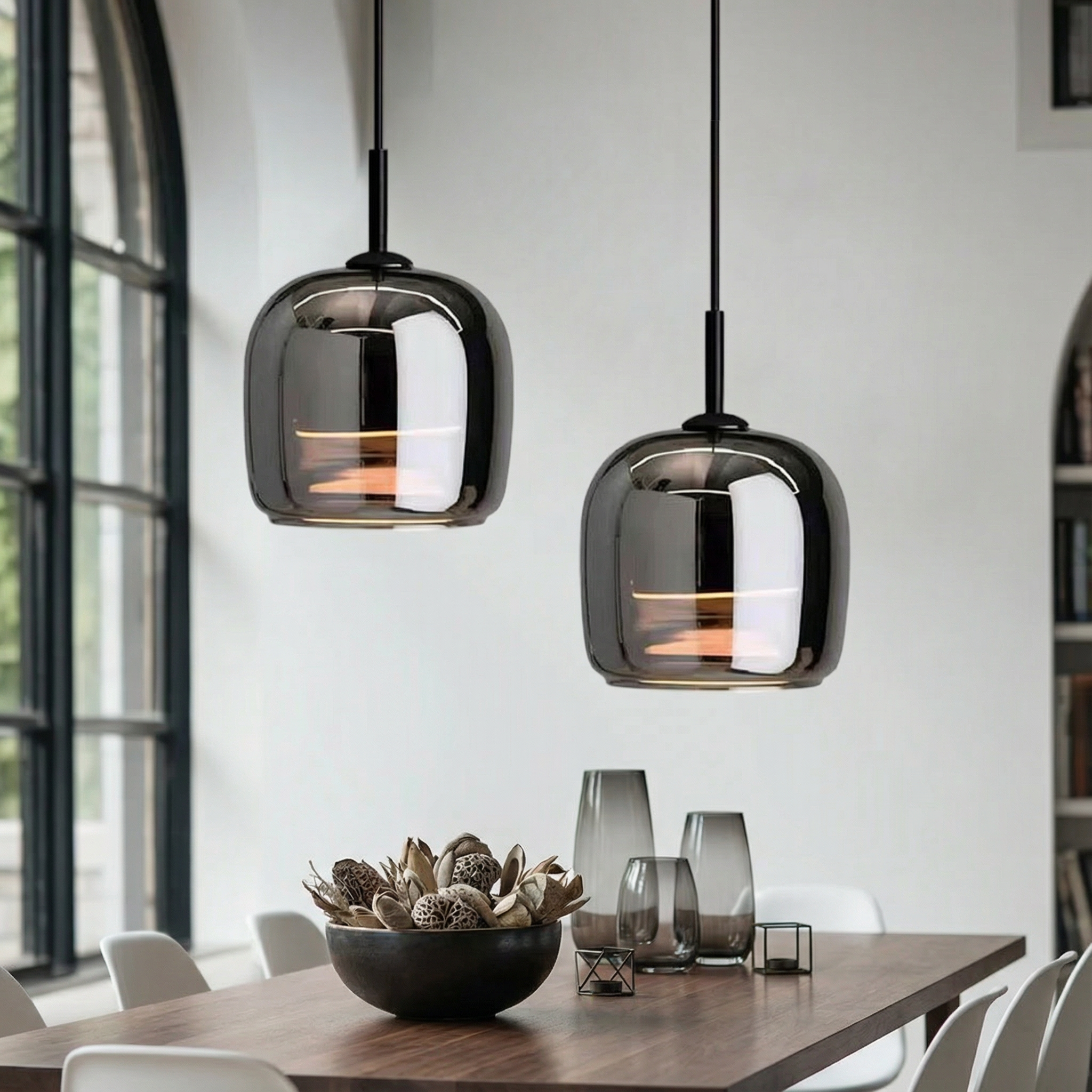 EmberGlow | Elegant Smoky Gray Glass Kitchen Pendant Light Fixture