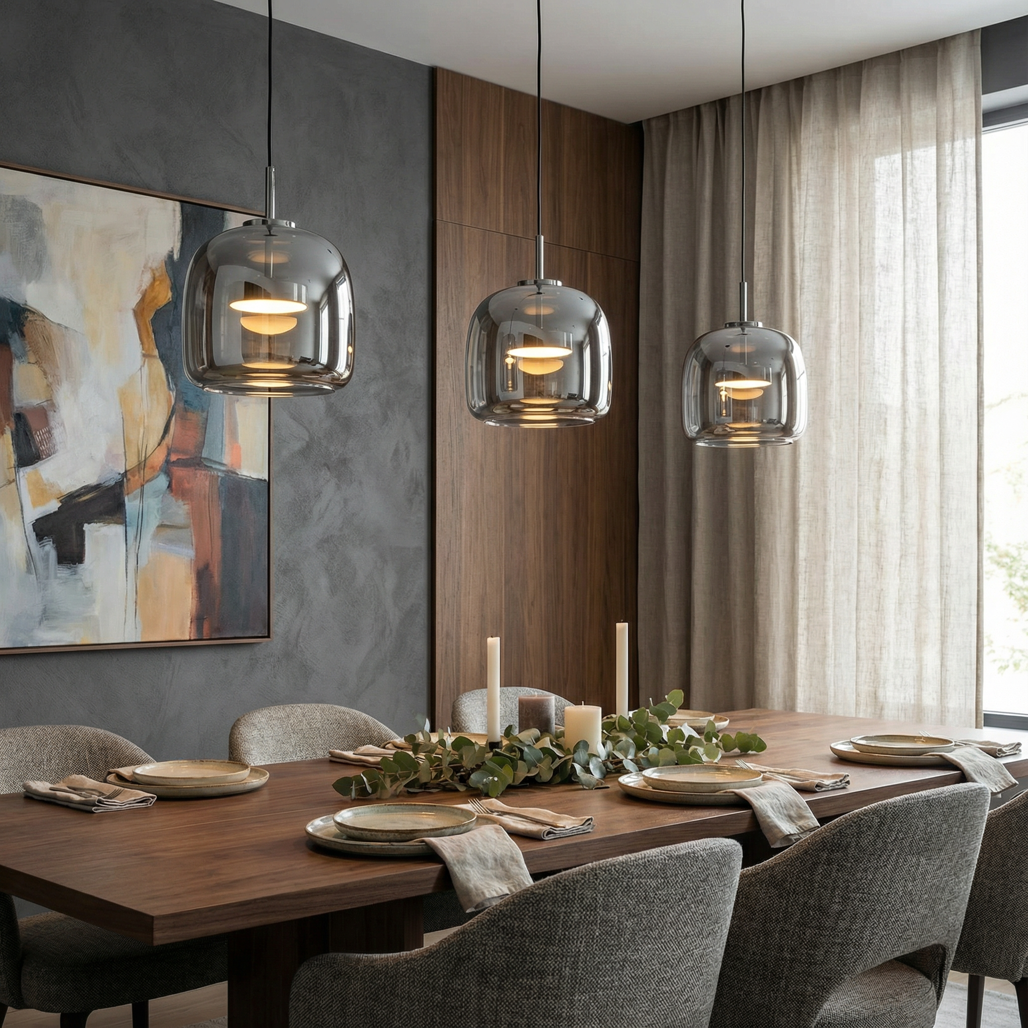 EmberGlow | Elegant Smoky Gray Glass Kitchen Pendant Light Fixture