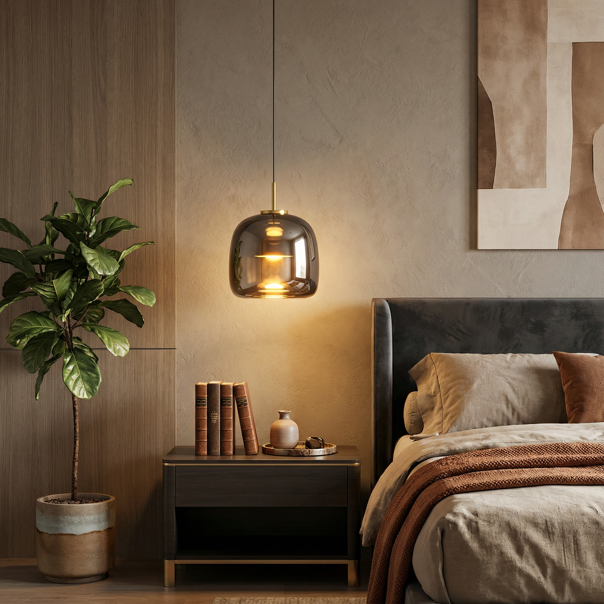 EmberGlow | Elegant Smoky Gray Glass Kitchen Pendant Light Fixture