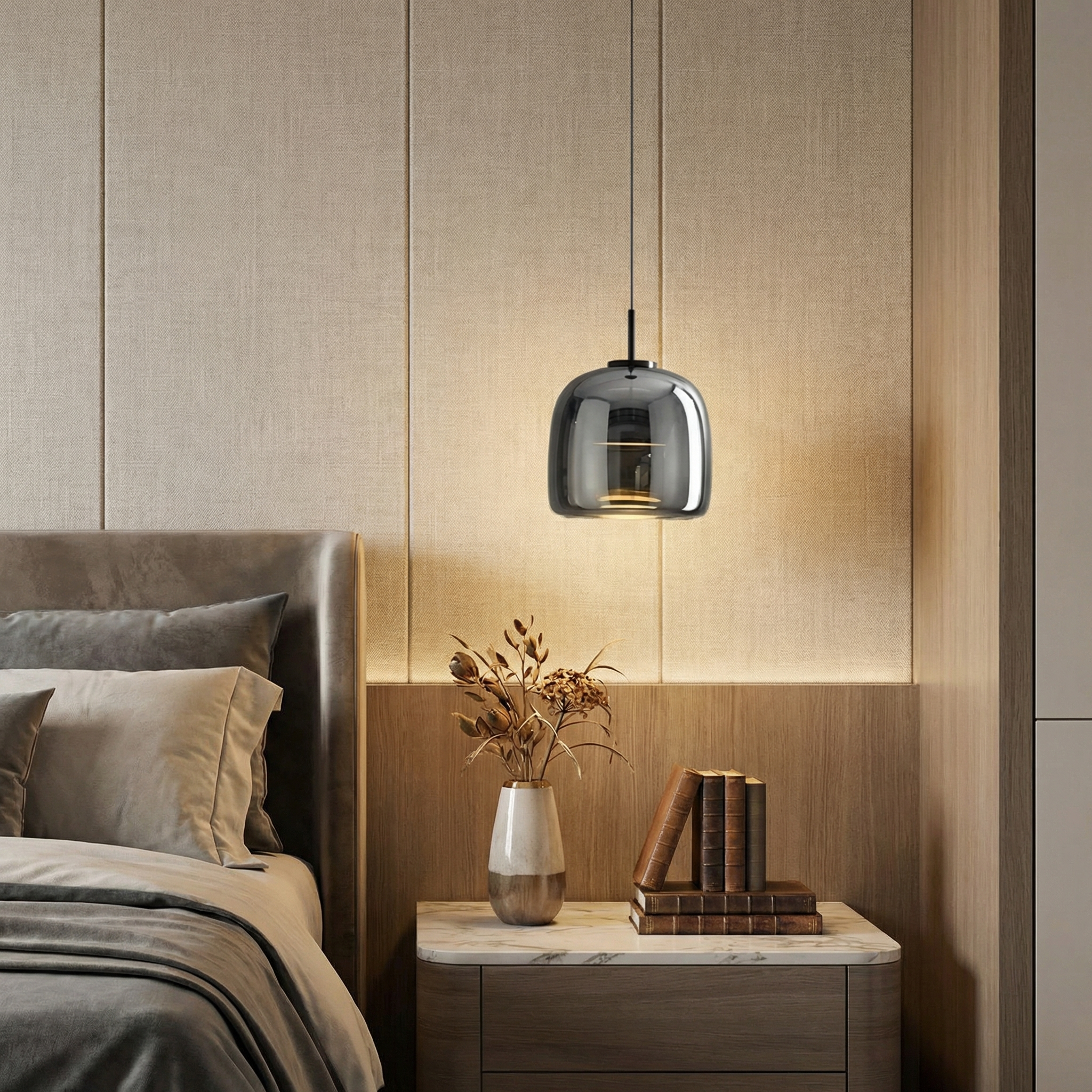 EmberGlow | Elegant Smoky Gray Glass Kitchen Pendant Light Fixture